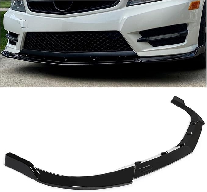 KUAFU 3Pcs Front Bumper Lip Splitter Compatible with 2012-2014 Mercedes Benz W204 C180 C200 C220 C250 C300 Sport Models Under Chin Spoiler Air Dam (Black)