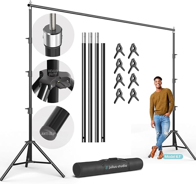 similar)Julius Studio [Enhanced Heavy Duty] 10 x 10 ft. (W x H) Adjustable Backdrop Stand Background Support, New Metal Cap Design, Strong No Shaking No Bending, Upgraded Joints, Photography Studio, JSAG660