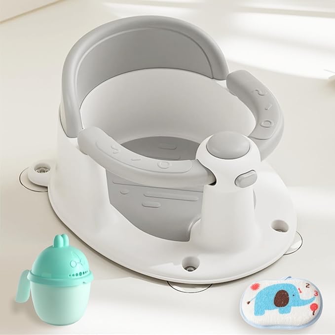 Baby Bath Seat, Baby Bath Must-Have for 6 Months and up, Baby Bath tub Seat with Suction Cups, Non-Slip, Detachable, Non-Slip Cute Grey