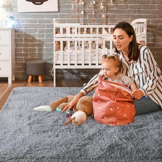 Super Soft Fluffy Shaggy Rugs 3x5 Feet for Living Room Bedroom, Fuzzy Plush Area Rugs for Girls Kids Room Nursery Home Decor, Furry Dorm Throw Rug Non-Slip Indoor Floor Carpet, Grey