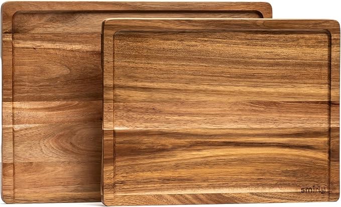 Wood Cutting Board, Bamboo Cutting Board Set, Chopping Board and Wooden Cutting Boards for Kitchen, Small Wood Cutting Board and butcher block (Acacia Wood, 3 Pack + Holder)