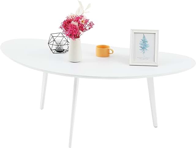 FIRMINANA Mid Century Modern Coffee Table,Large Oval White Coffee Table for Living Room,for Small Spaces,White-47.3" W x 23.63" D x 17.72" H
