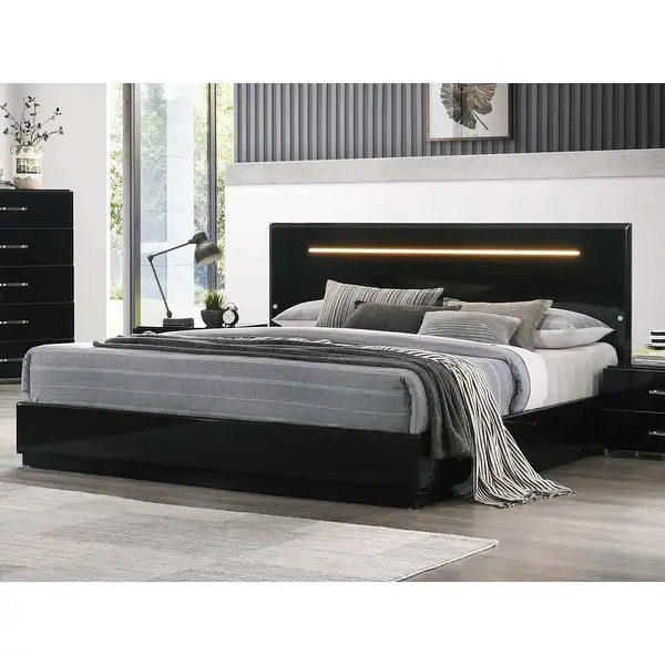 CAL KING SIZE BED W/RAILS 5 PCS SLAPS 6 PCS OF CONCEALED PANEL +10 PCS SUPPORT LEGS COLOR HIGH GLOSS BLACK 