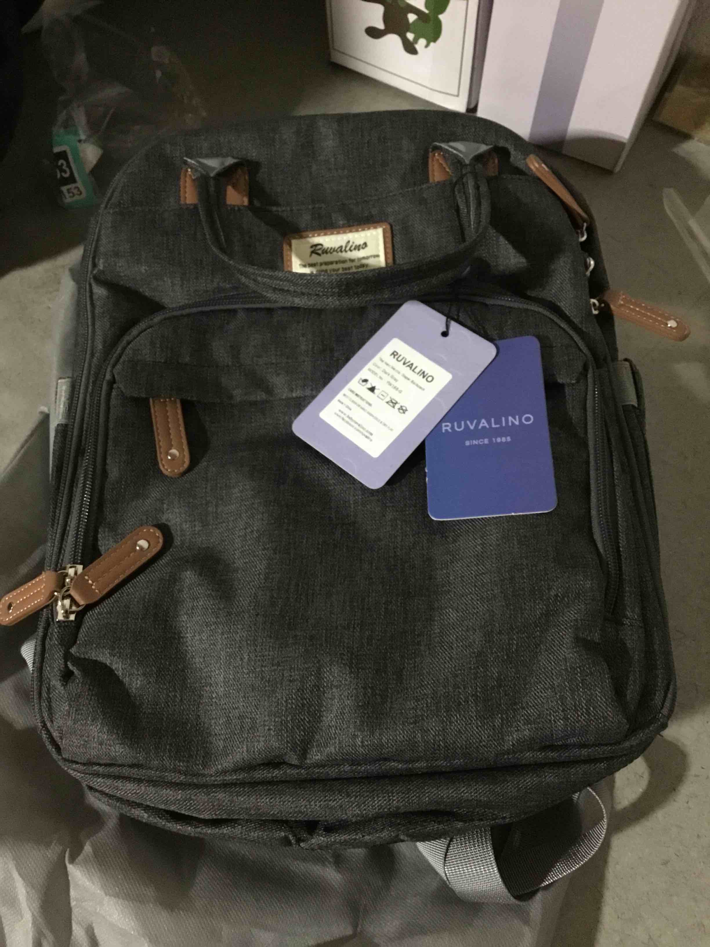 Condition photo showing Good Condition for RUVALINO Diaper Bag Backpack, Multifunction Travel Pack Maternity Baby Changing Bags, Large Capacity, Waterproof, Dark Gray Classic_dark Gray Polyester