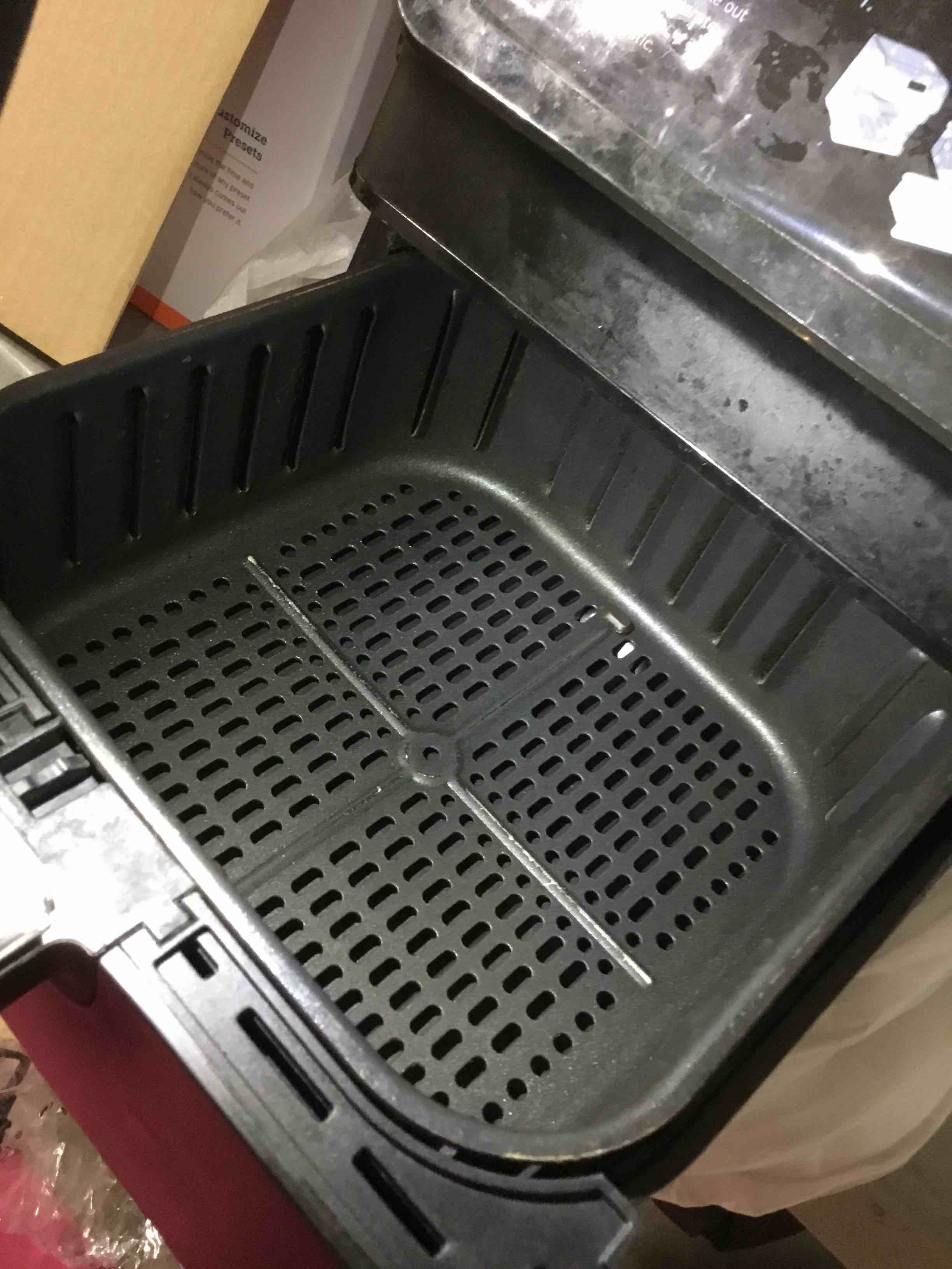 Condition photo showing As Is for (USED)COSORI 12-in-1 Air Fryer 5.8QT, Toast, Bake, Nutrition Facts for 100+ In-App Recipes, AdaptIQ Tech Fast Cook, for Main & Side Dishes, Snacks, Leftovers, Detachable Square Basket, Dishwasher Safe Black 5.8 QT