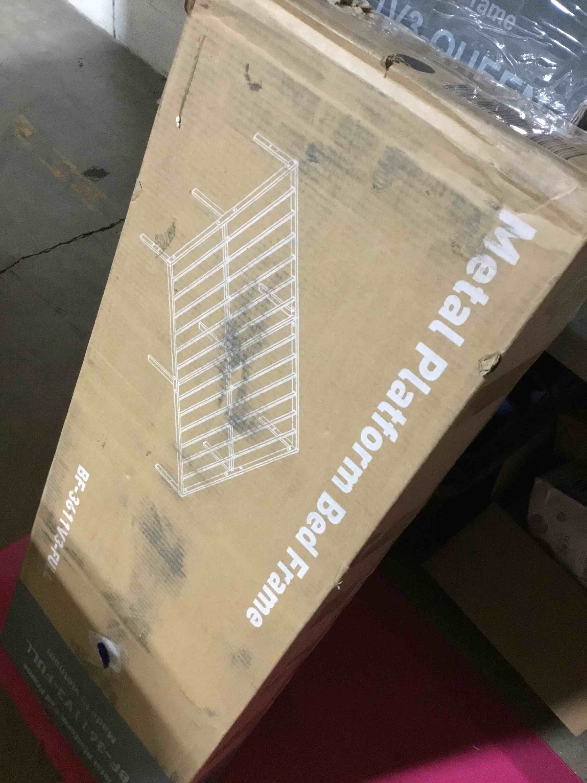 Condition photo showing As Is for Full Size 14" Height Metal Platform Bed Frame with Steel Slat Support, No Box Spring Required, Under-Bed Storage, Easy Assembly, Black