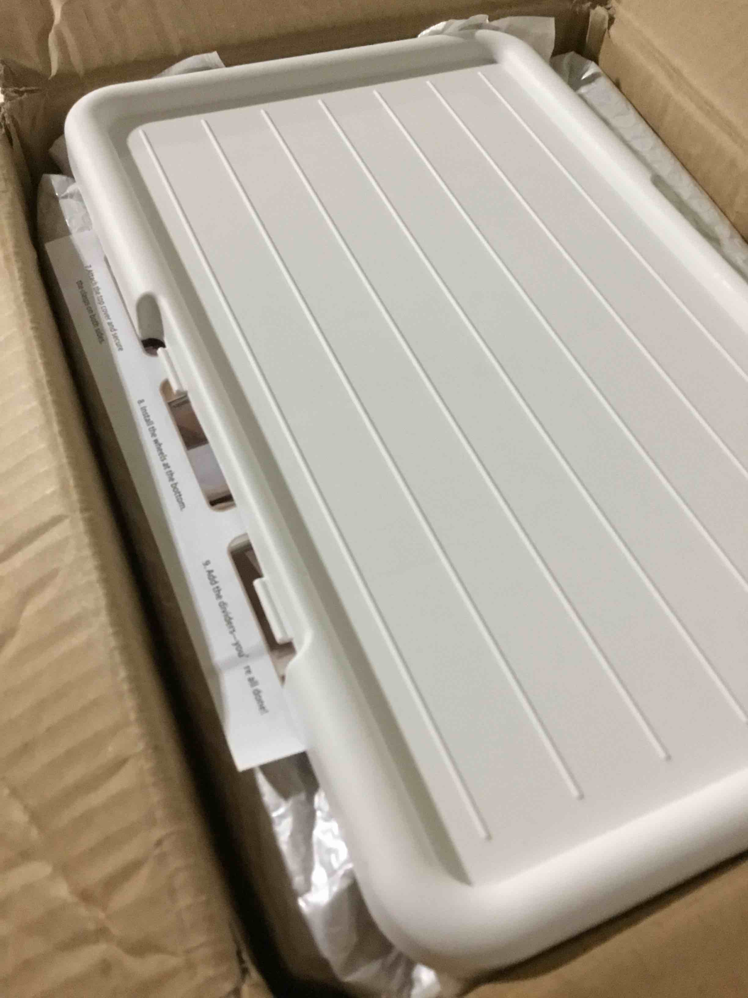 Condition photo showing As Is for (INCOMPLETE)3-Tier Tall Narrow Storage Cabinet, Slim Bathroom Storage Cabinet with Adjustable Shelves and Wheels, Narrow Organizer for Small Space, Bathroom, Kitchen, Laundry, White White 3-Tier