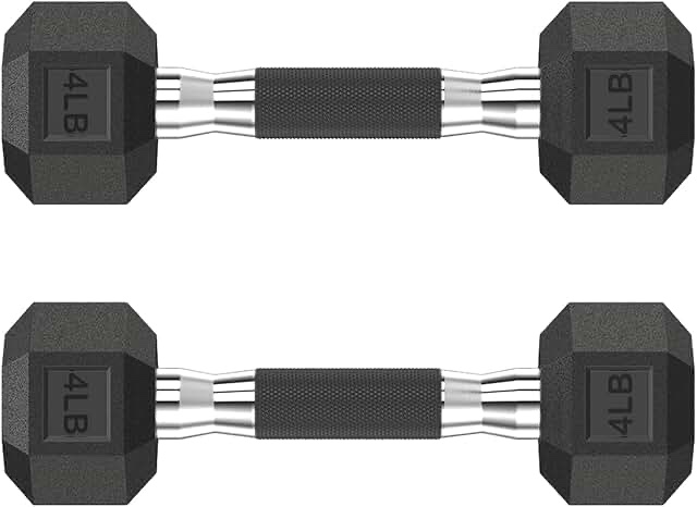 HANDBODE Hex Rubber Dumbbells, Non-Slip Handle Design for Secure & Comfortable Grip, Hand Weights 4lbs