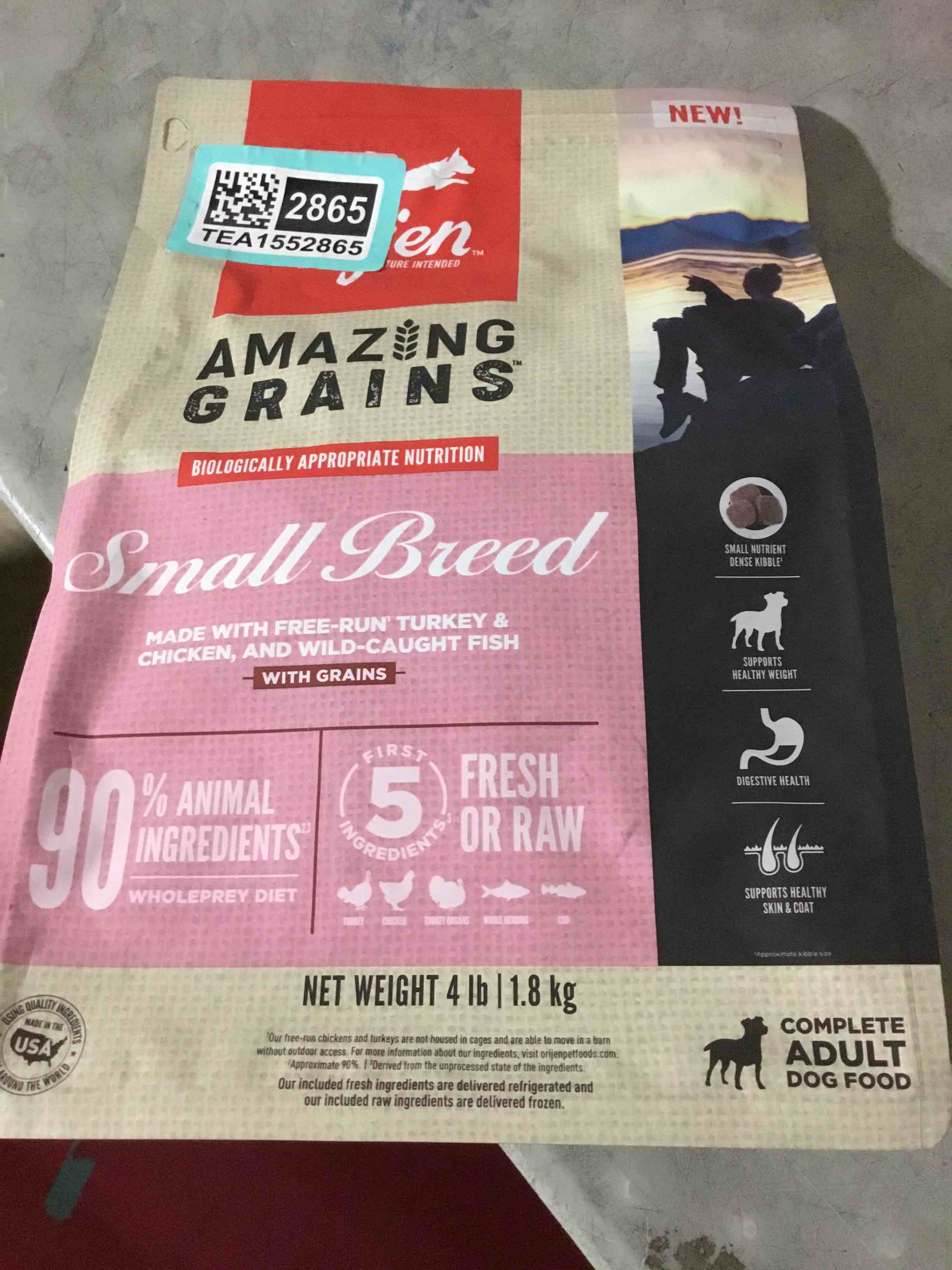 Condition photo showing Good Condition for (BB/17/09/2026) ORIJEN Amazing Grains High Protein Dry Dog Food Small Breed Recipe 4lb Bag Amazing Grains Small Breed Recipe 4 Pound (Pack of 1)