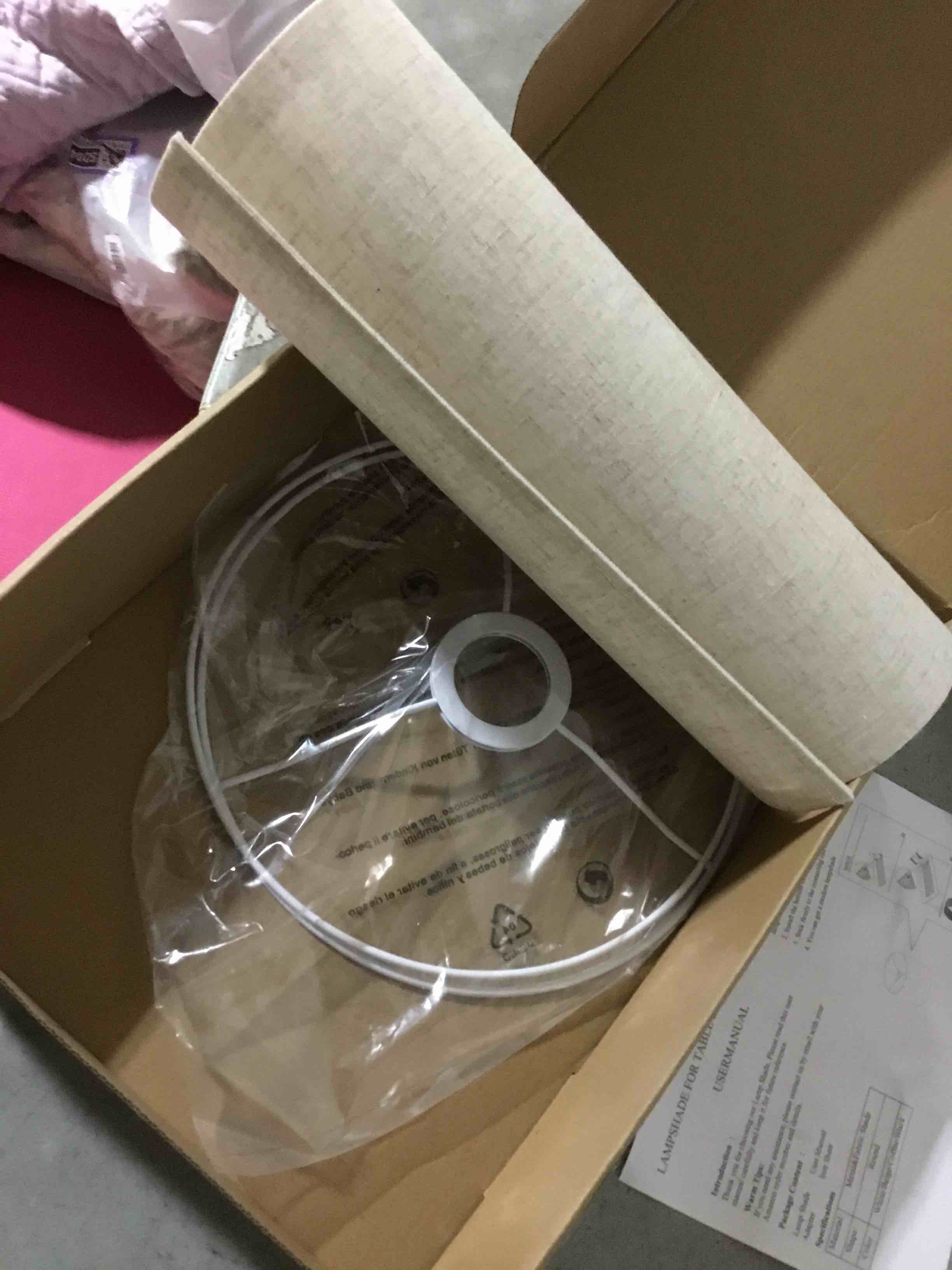 Condition photo showing As Is for (INCOMPLETE)Beige Linen Tall Drum Lampshade, 10" Top x 10" Bottom x 13" High Lamp Shade, Lamp Shade Replacement for Table and Floor Lamps, Pendant Light, Handcrafted Lampshade, Easy Assembly