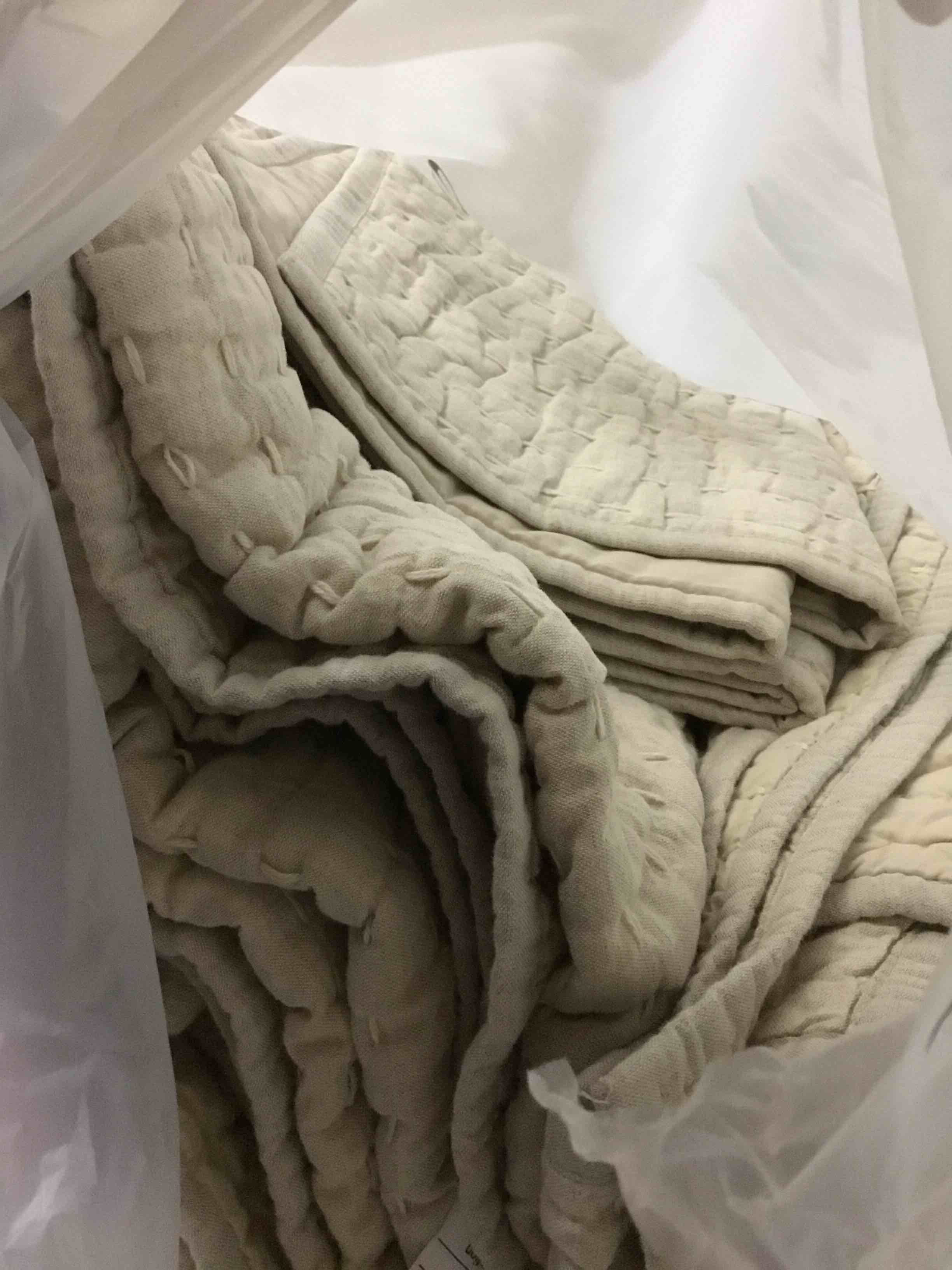 Condition photo showing As Is for European Linen Cotton Stitch Quilt Set, Full/Queen, Natural