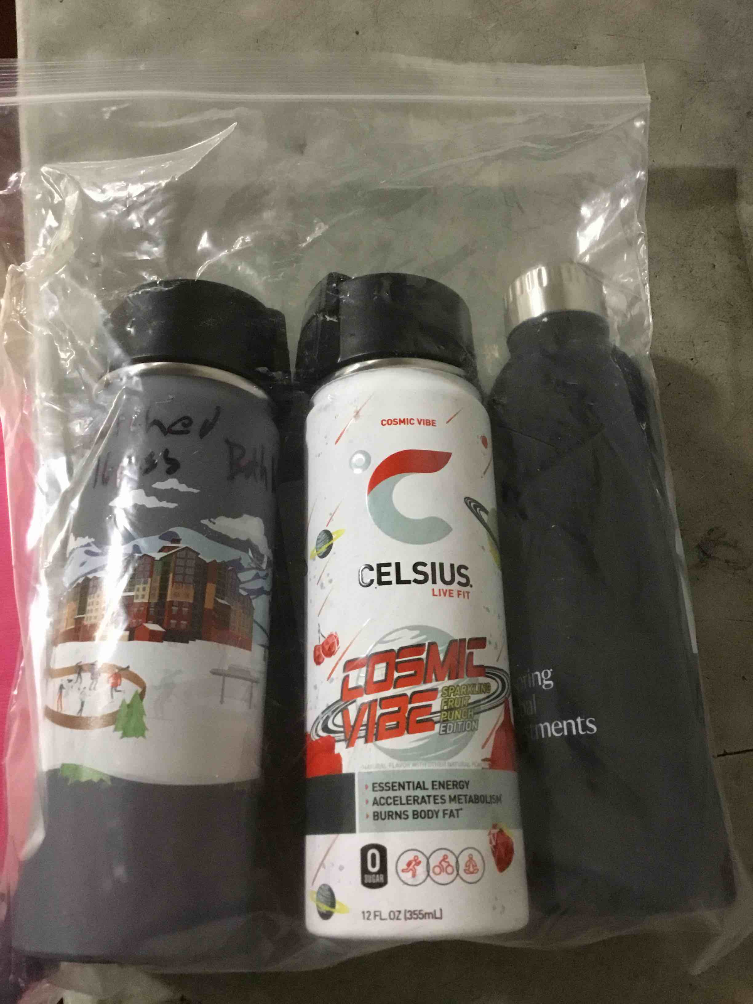 Condition photo showing As Is for 3 pack of assorted stainless steel bottles 