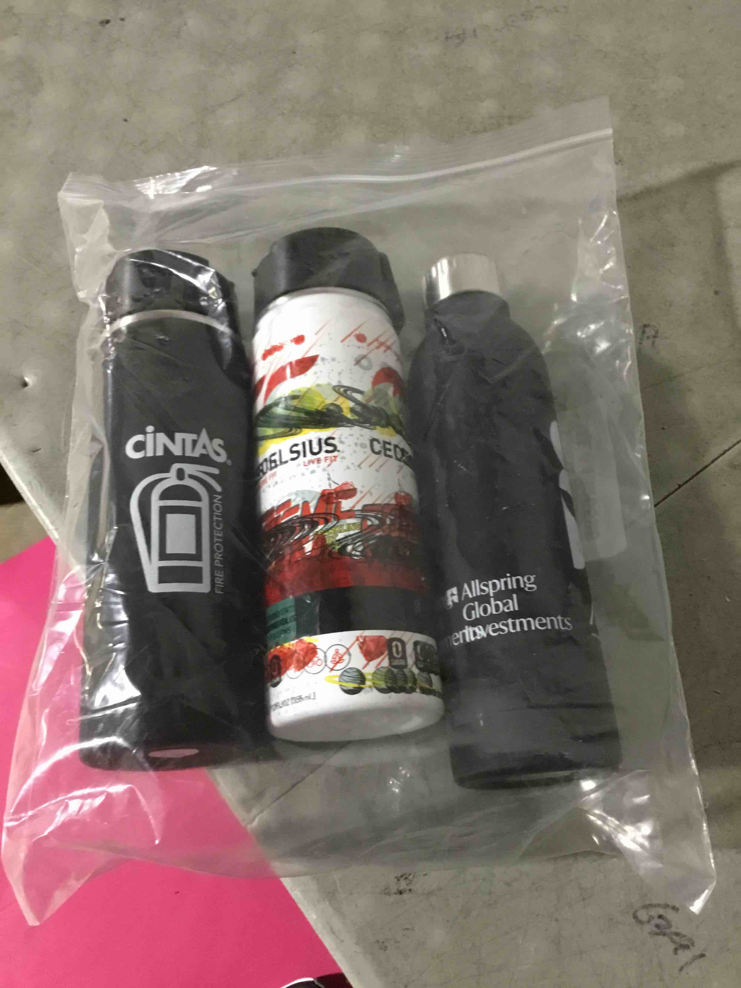 Condition photo showing As Is for 3 pack of assorted stainless steel bottles 