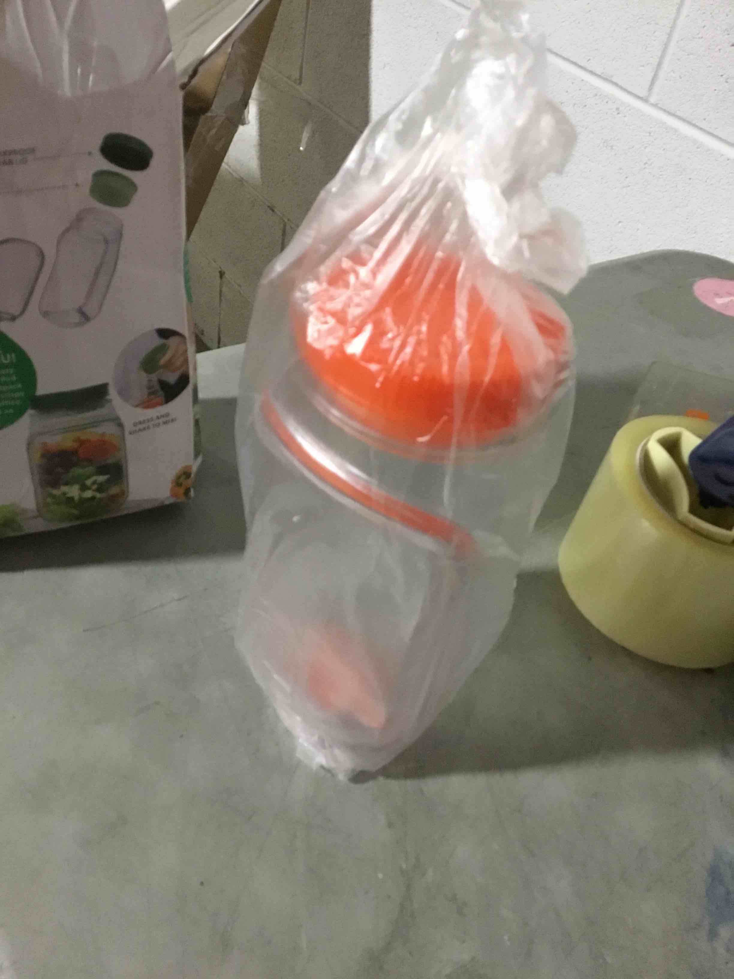 Condition photo showing As Is for original salad pod- salad pod mason jar side open, original salad jar with side opening for lunch, portable salads dressing container with lid for travel leakproof (orange)
