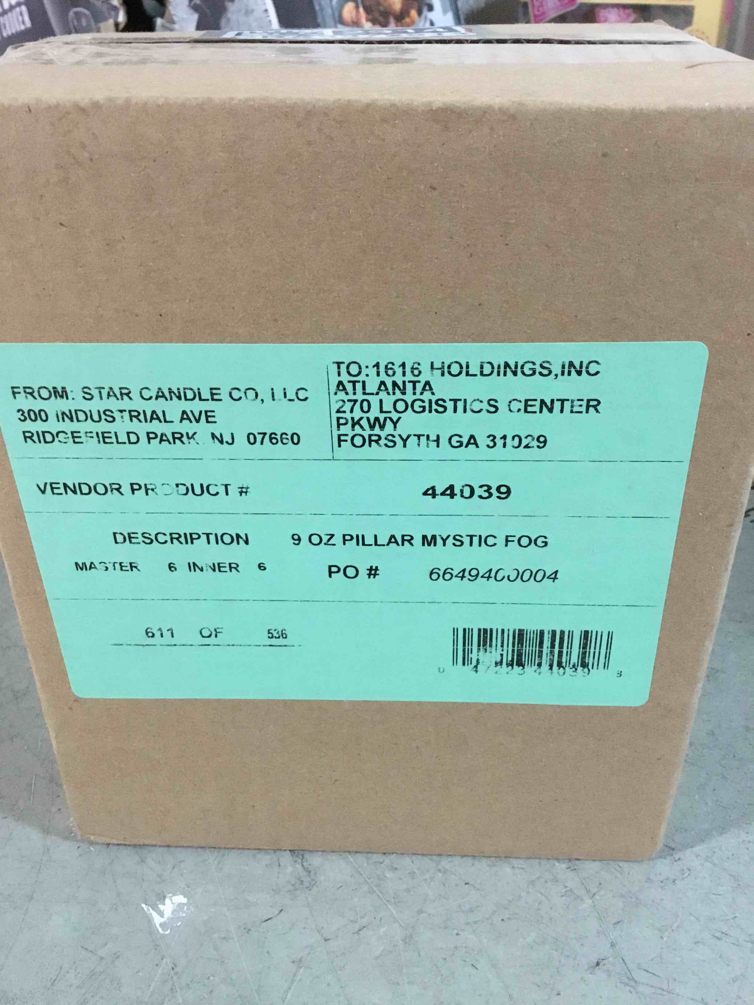Condition photo showing New/Like New for case of 6 mystic fog 9oz pillar scented candle 