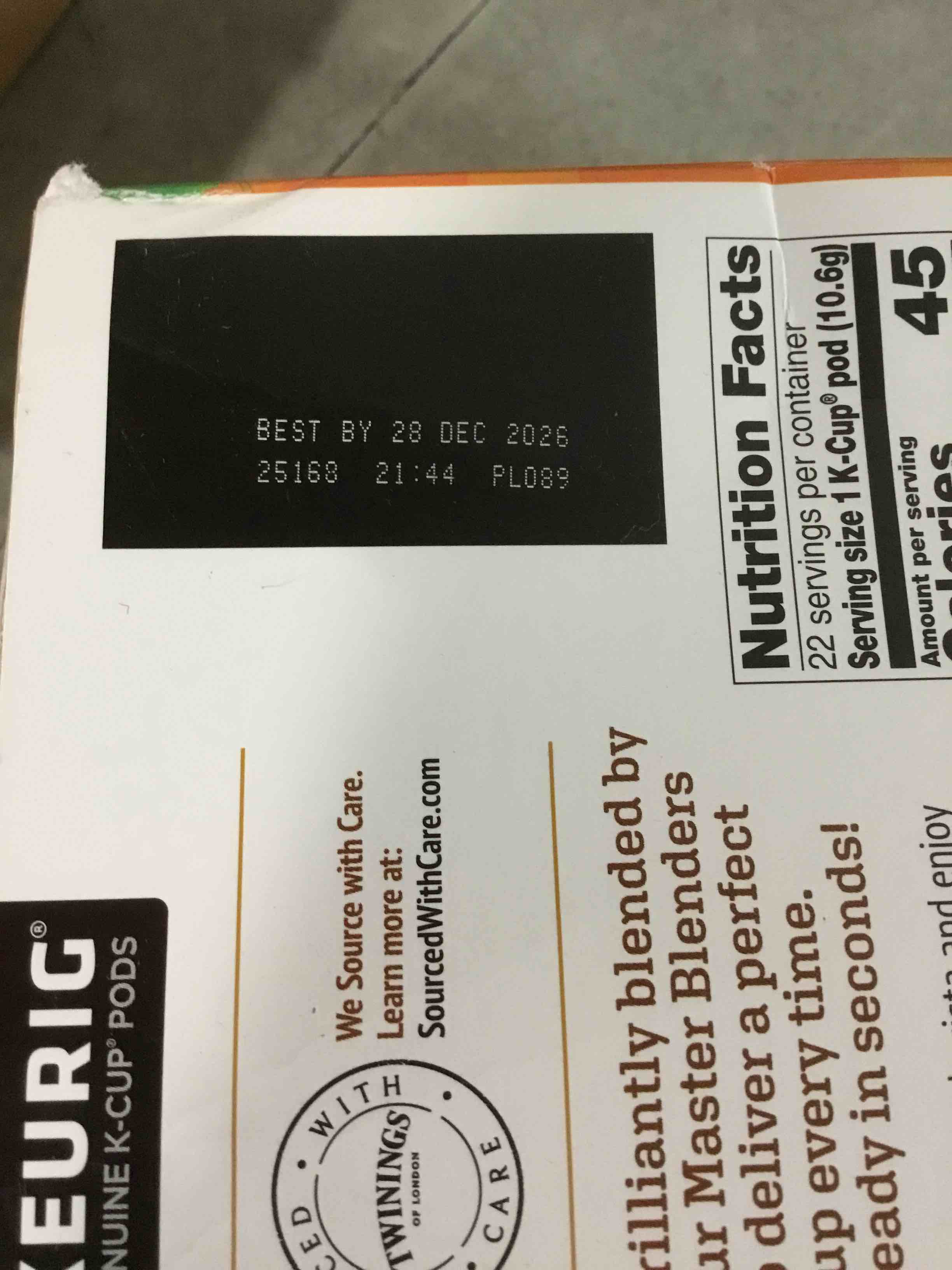 Condition photo showing New/Like New for (best by 12/28/2026) twinings chai latte black tea single serve k-cup pods for keurig, 22 count 1 pack creamy, slightly sweet, less sugar, caffeinated, enjoy hot or iced