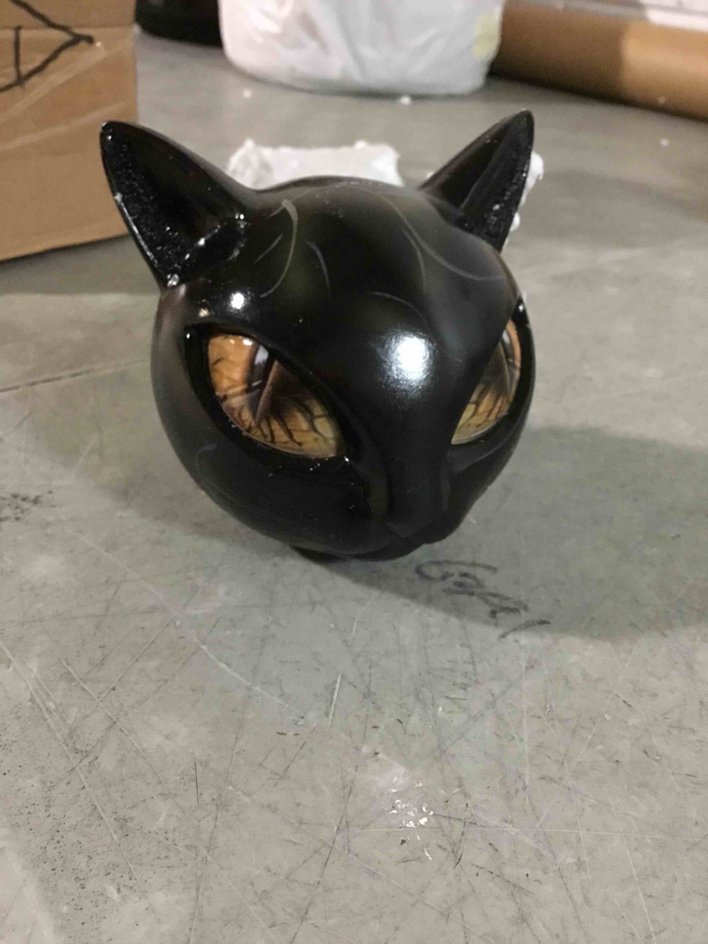 Condition photo showing As Is for (similar)luxury black cat stone sculpture – elegant home décor & gift-ready art piece,hand-carved wood and healing stone black cat decor,lucky energy reiki cat head sculpture halloween decor gifts (brown)