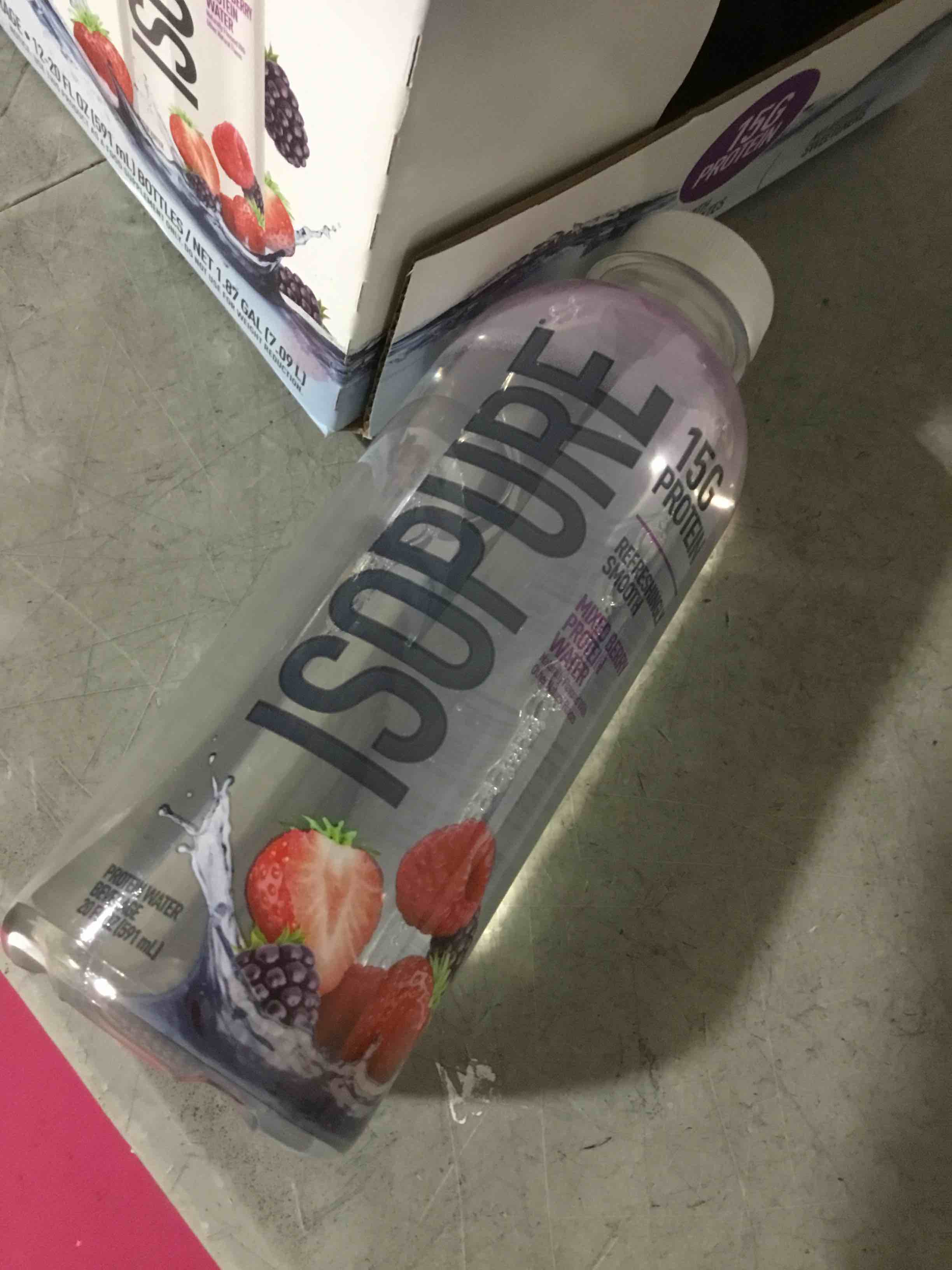 Condition photo showing New/Like New for (bb jun 18/26)isopure clear protein water with electrolytes, 15g whey protein isolate, zero sugar, mixed berry, 20 fl oz bottles, 12-pack