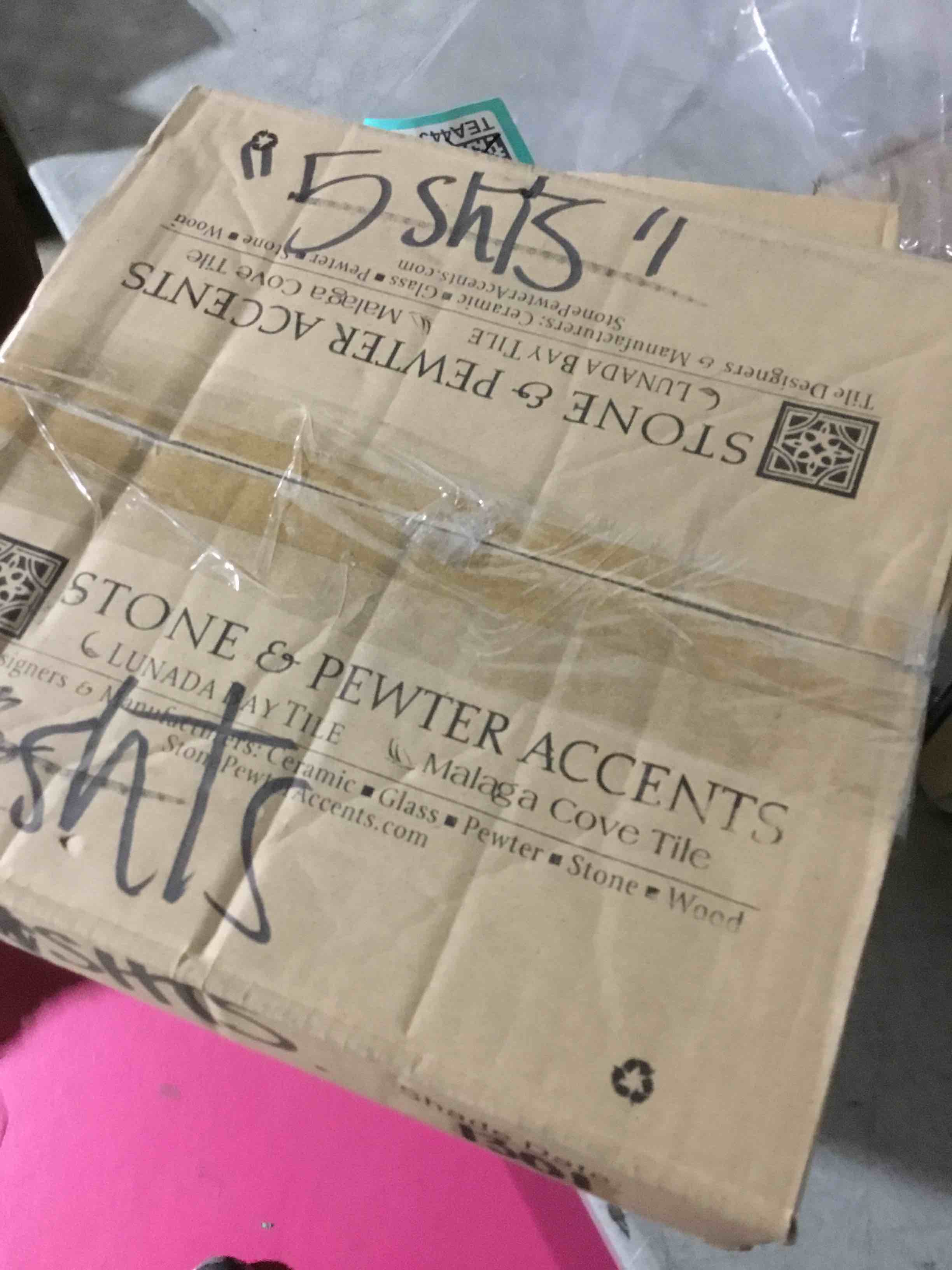 Condition photo showing As Is for 2 pcs (1box) 12 in. x 12 in. agate vicenza, with pearl finish, mosaic tile sheets, 2 sheets per box, your bid per sq. ft.  
