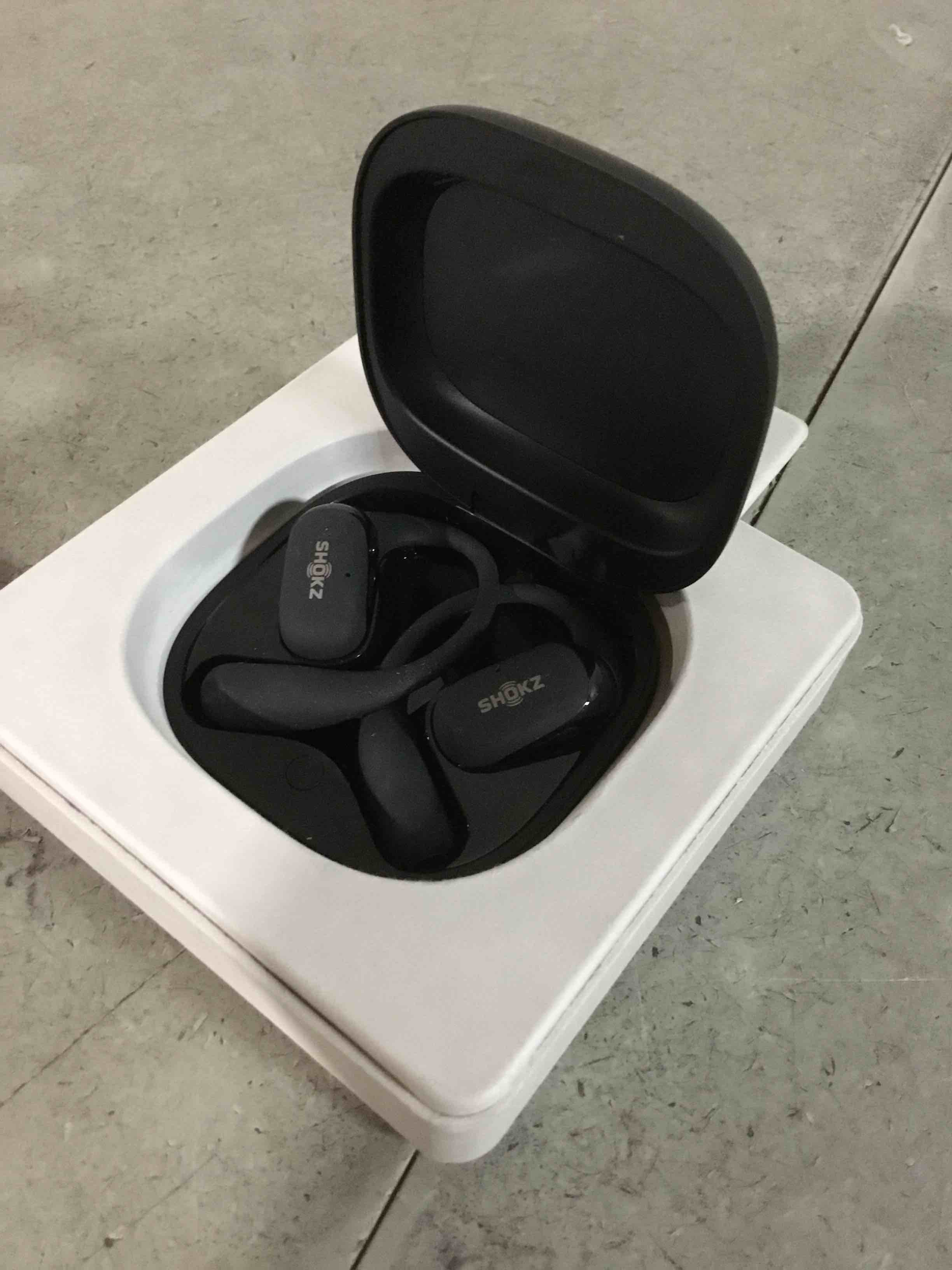 Condition photo showing Good Condition for shokz new openfit 2+ open-ear headphones, dolby audio enabled, comfortable earbuds with soft ear hooks, 48h playtime, ip55 water-resistant, usb-c fast charging, wireless charging, carrying bag, black