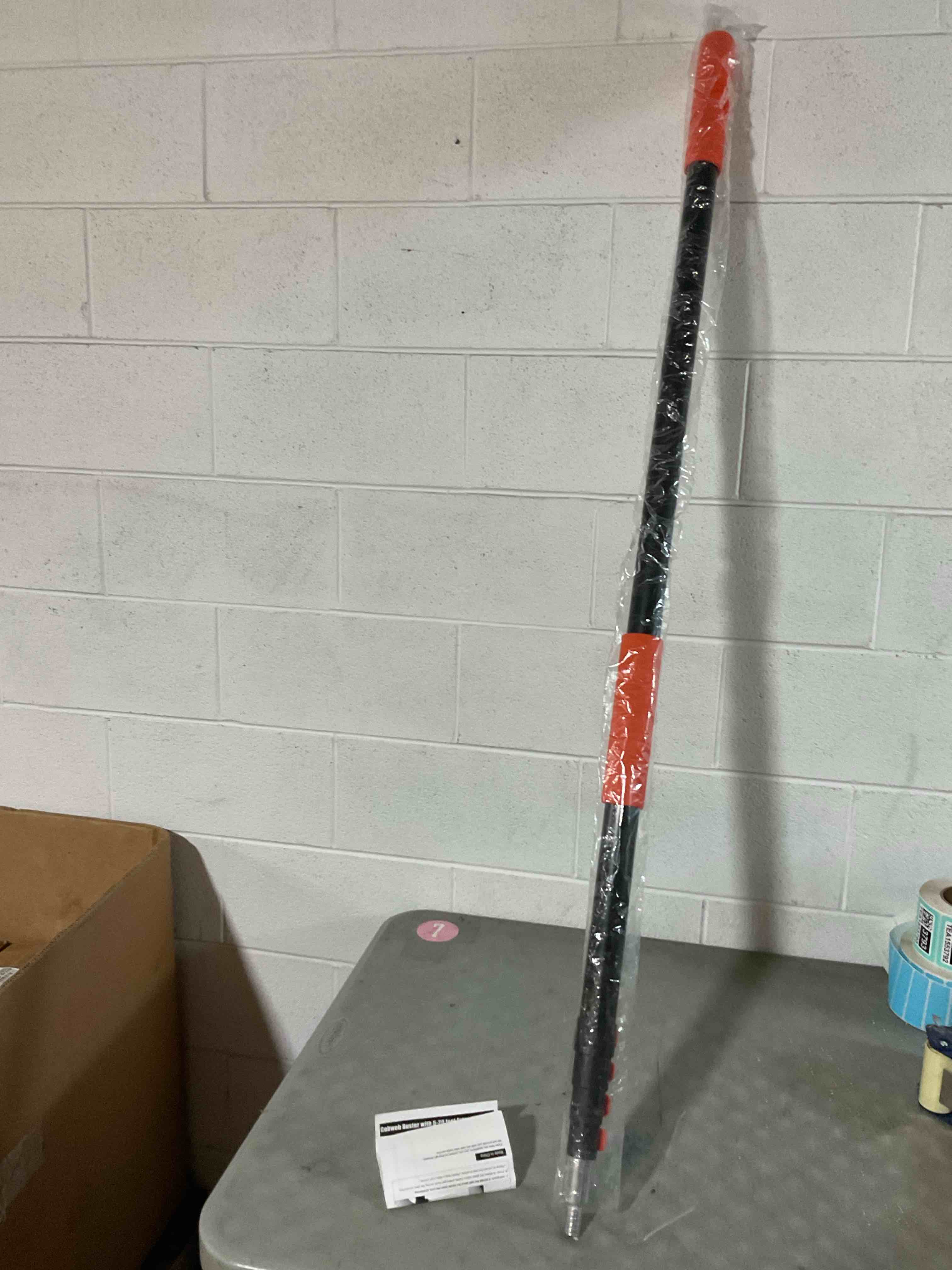 Condition photo showing As Is for buyplus 26ft reach cobweb duster, outdoor spider web cleaner brush with professional 5-20ft extension pole, non-shedding fluffy bristles, suitable for ceiling and corner dusters for indoor and outdoor