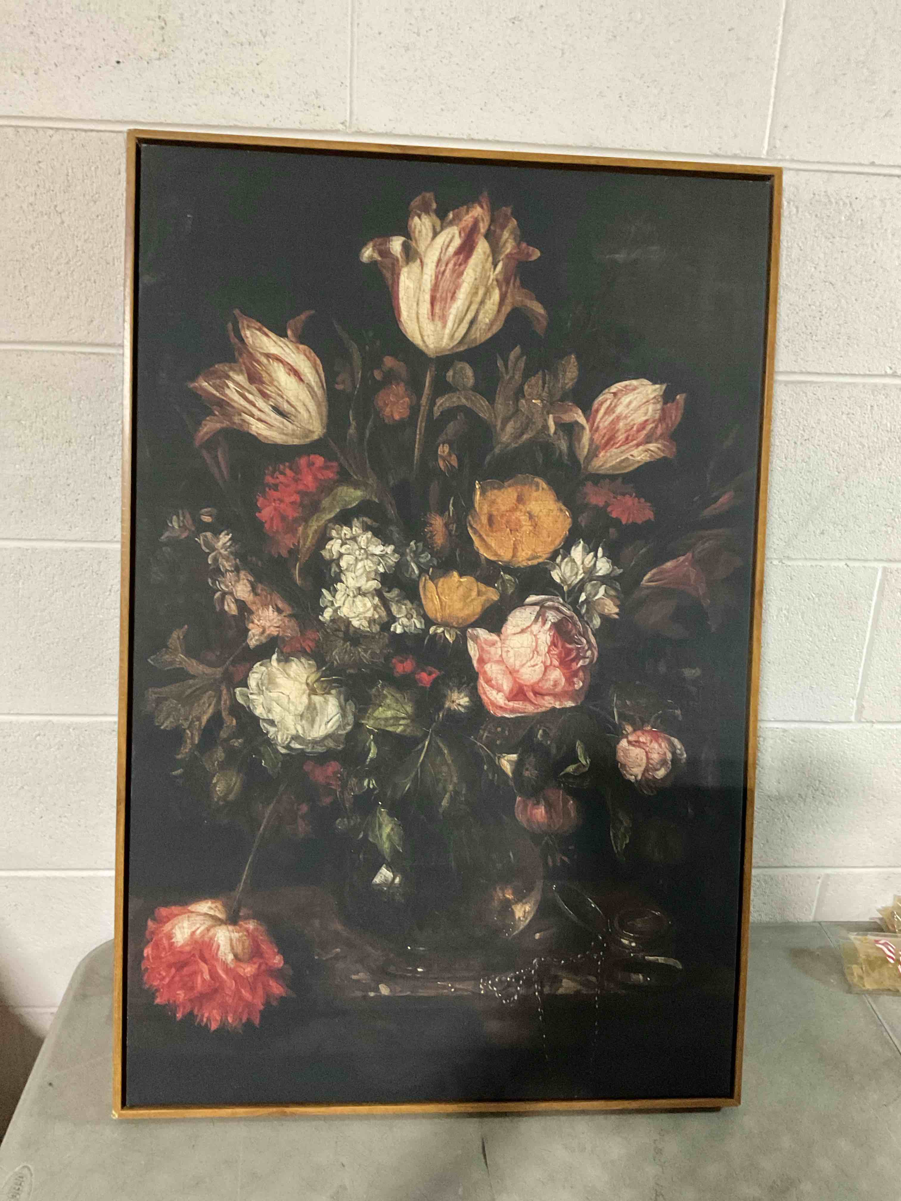 Condition photo showing Good Condition for arpeotcy extra large framed canvas wall art, dark roses pictures decor, 24x36inch, bathroom bedroom kitchen vintage floral decor, moody farmhouse french country art vintage flower 36"l x 24"w