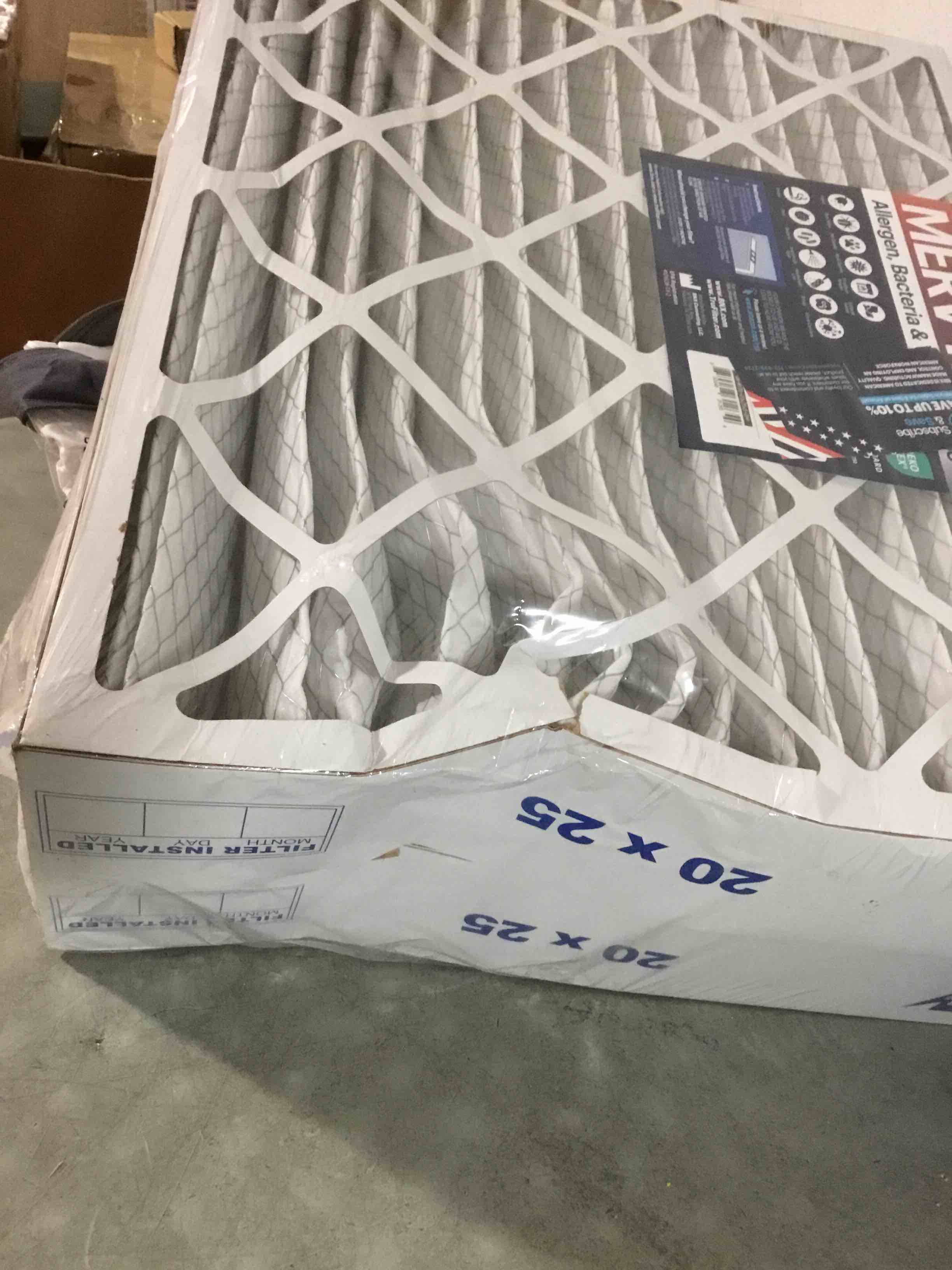Condition photo showing As Is for bnx trufilter 20x25x5 (19.88’’ x 24.88’’ x 4.38‘’ honeywell compatible 4”) merv 13 air filter (2-pack) - made in usa - hvac ac furnace filters health, allergies, mold, bacteria, smoke, mpr 1900 fpr 10 20x25x5 2-pack (honeywell compatible)