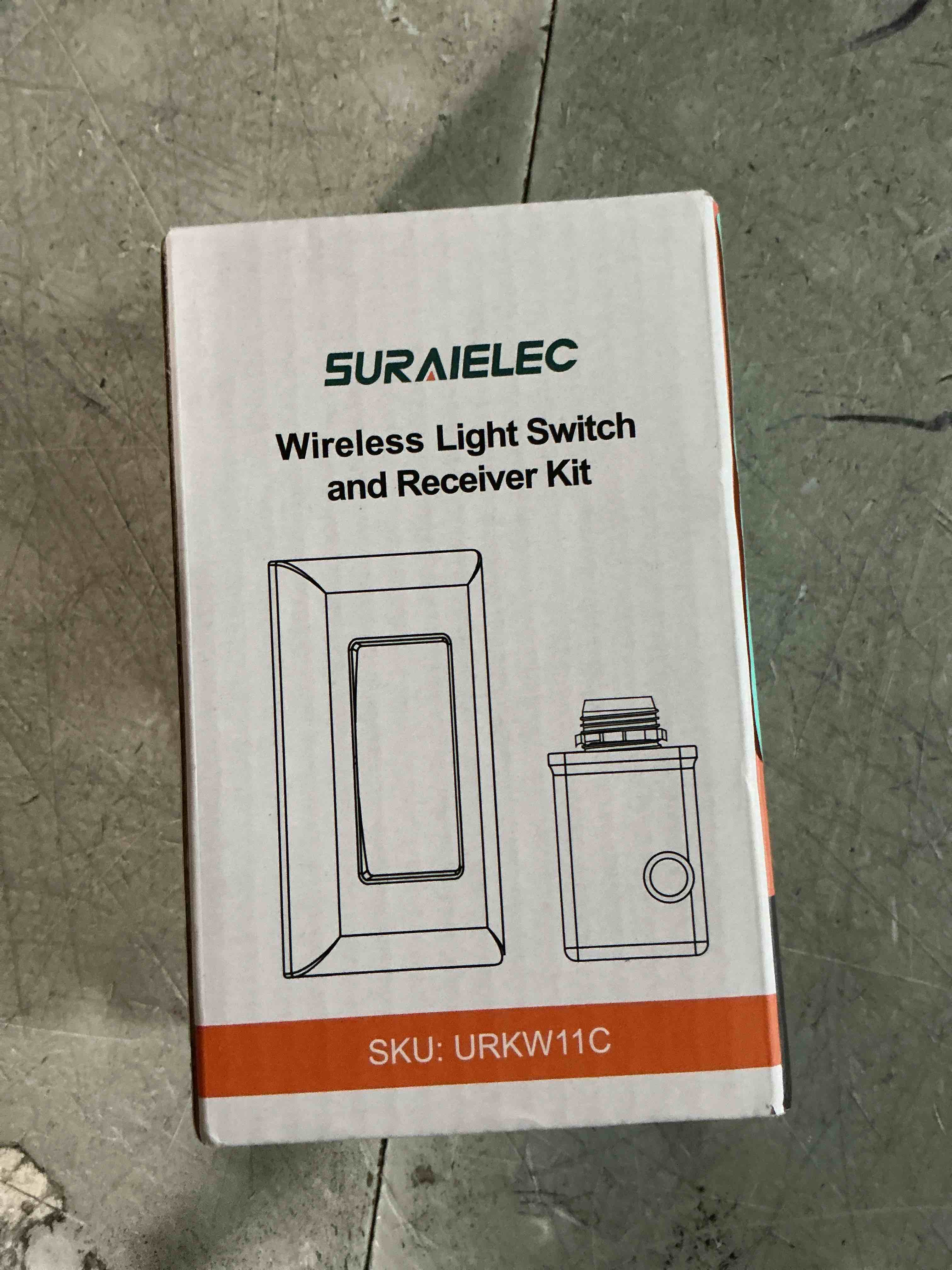 Condition photo showing New/Like New for suraielec wireless light switch and receiver kit, 15a high power, no wiring, no interference, 100ft rf range, expandable remote control wall switches for lamp, ceiling light, fan, outdoor lighting white 1 switch +1 receiver