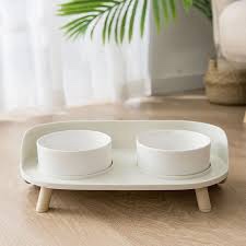 ahx elevated dog food water bowl - raised dog bowls with stand non skid - double dog feeding bowl set with splash proof guard - ceramic pet dish for small to medium dogs and large cats