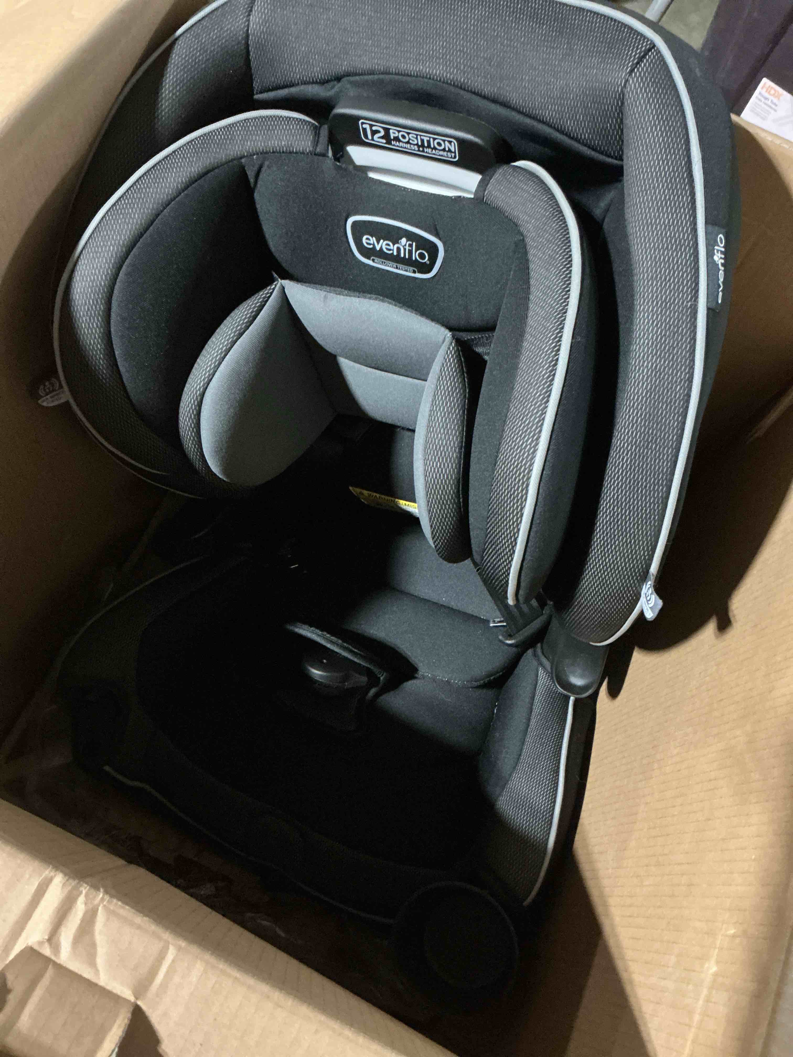 Condition photo showing As Is for evenflo revolve360 extend convertible car seat with 360 degree rotation, extended rear-facing, forward-facing, booster mode, and secure latch install, amherst