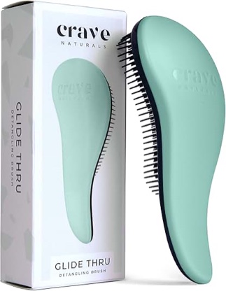 Glide Thru Detangling Brush by Crave Naturals - Tangle-Free Hairbrush for Curly and Straight Hair - Gentle Detangler for Kids, Teens, and Adults - Wet and Dry Hair Care - Travel-Friendly, Turquoise 