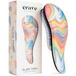 Glide Thru Detangling Brush by Crave Naturals - Tangle-Free Hairbrush for Curly and Straight Hair - Gentle Detangler for Kids, Teens, and Adults - Wet and Dry Hair Care - Travel-Friendly, Soft Hazy Swirl