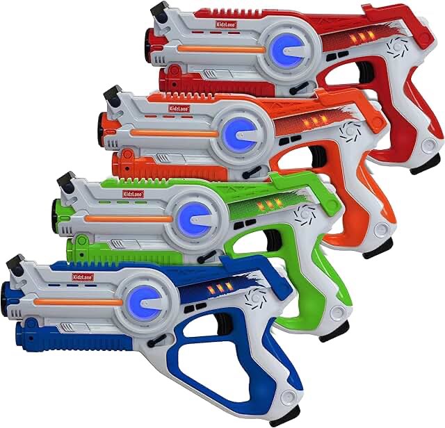 Kidzlane Laser Tag Guns Set for 4 for Kids and Adults - Infrared Blasters with 130-Foot Long Range, 4 Team Modes and Settings - Multiplayer Battles - Indoor and Outdoor Play for Ages 8 and Up
