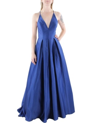 BLONDIE NITES Juniors Womens V-neck Formal Evening Dress In Blue