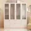 incomplete box 1 only) Beige Wood Grain 63 in. W Frosted Glass Doors Armoires with Hanging Rods, Drawers and Shelves 70.9 in. H x 19.7 in. D