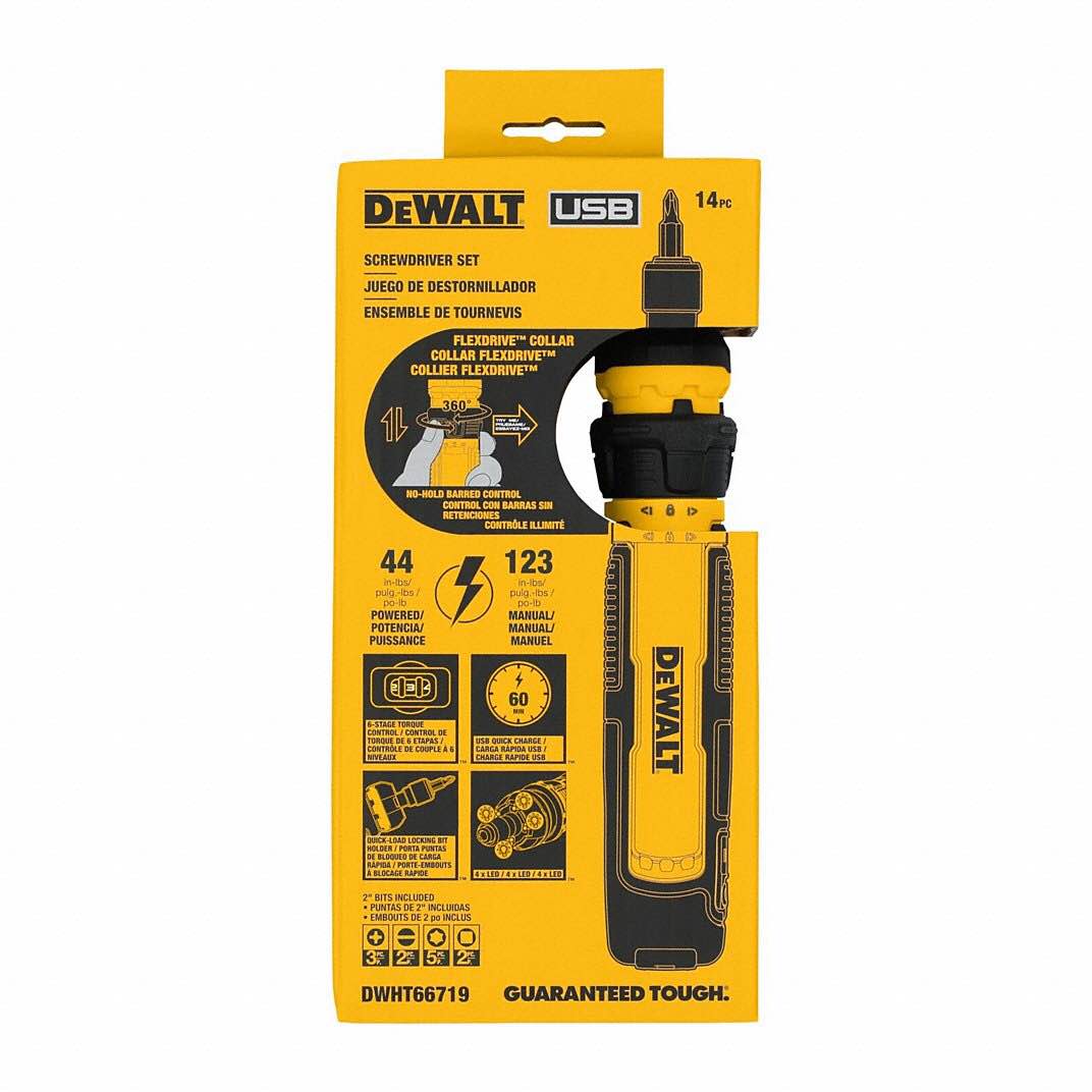 DEWALT Screwdriver: 1/4 in Drive Size, 44 in-lb, 44 in-lb Torque - Max, 360 RPM No Load Speed