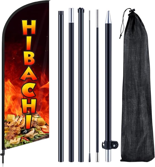 Remagr Hibachi Feather Flag 7 ft Advertising Flag Banner Signs with Pole and Ground Stake for Store 