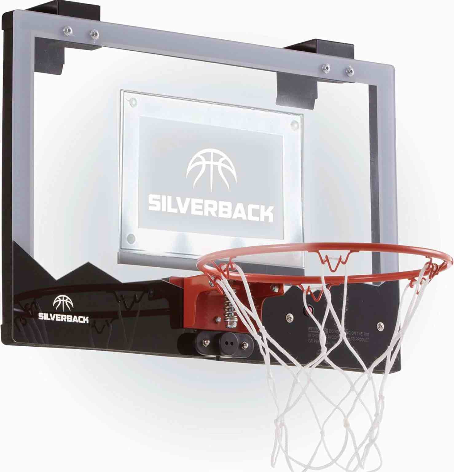 Silverback LED Light-Up Over the Door Mini Basketball Hoop - 18" - Includes Mini Basketball and Air Pump Black 18"