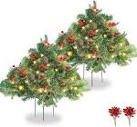 Tigeen 2 Pcs 22 Inch Timer Prelit Christmas Urn Filler, Outdoor Planter Pots Filler Prelit Xmas Pine