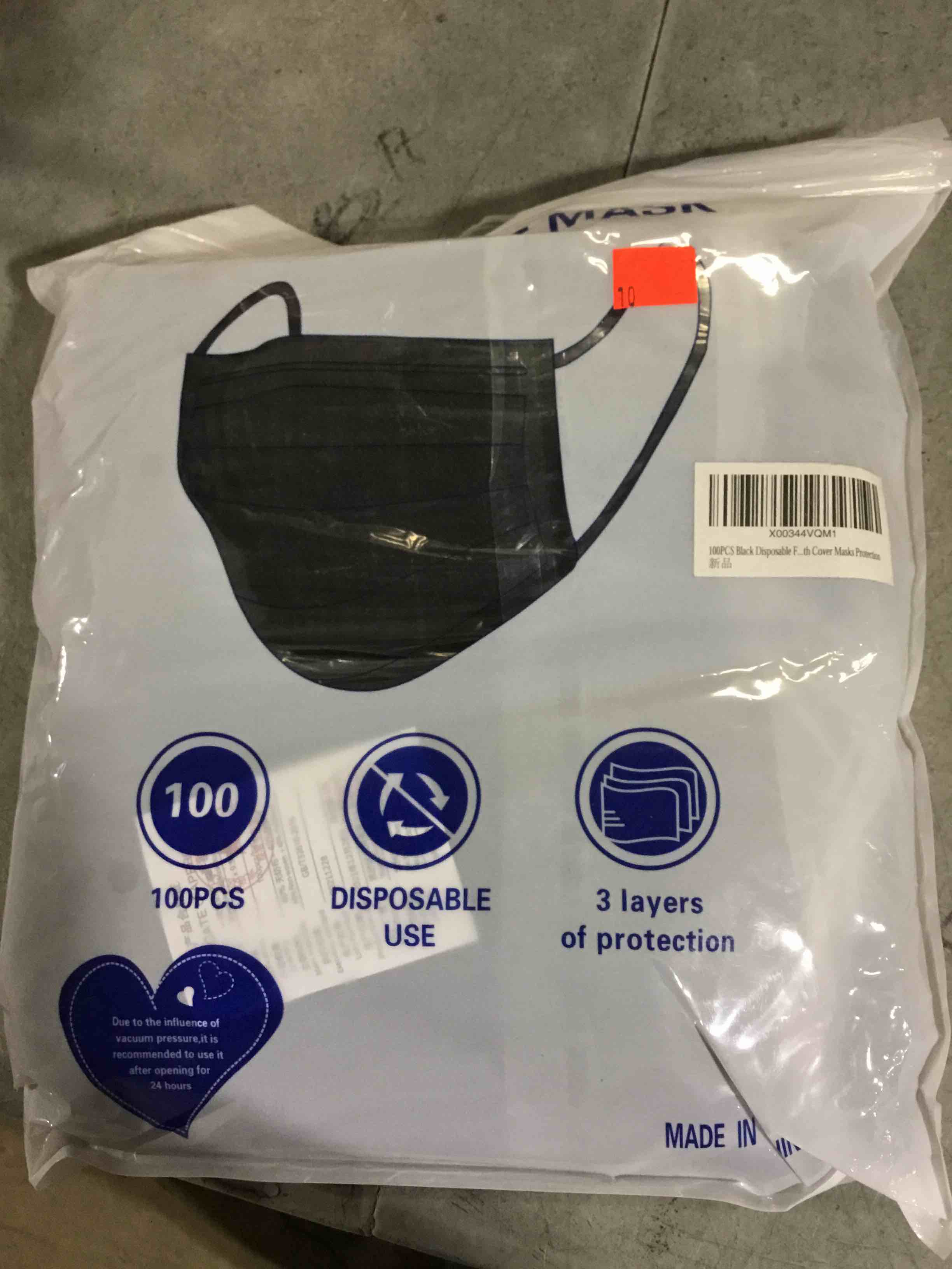 Condition photo showing New/Like New for 100PCS Black Disposable Face Mask Filter 3-ply Protection Mouth Cover Masks