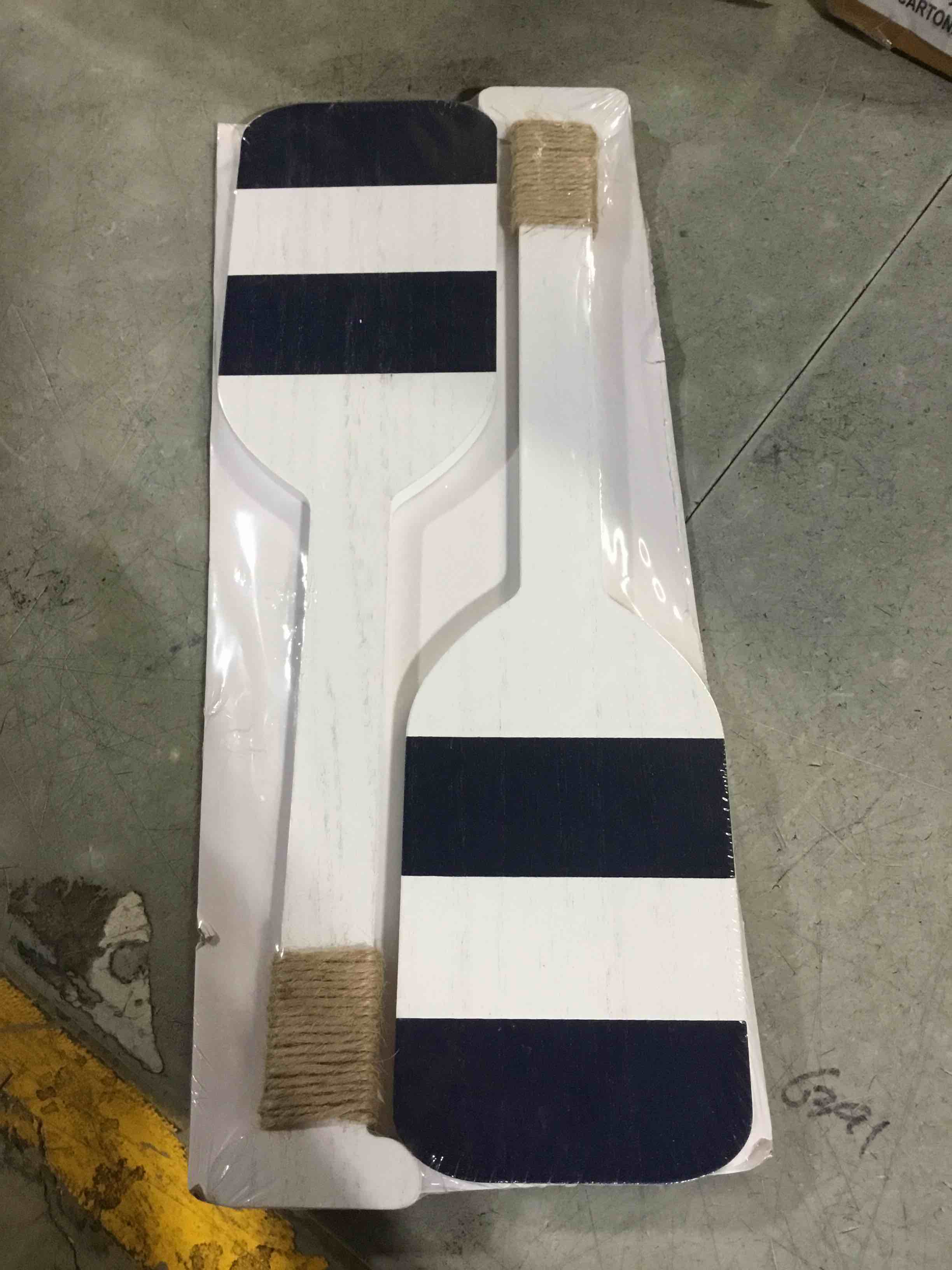 Condition photo showing New/Like New for 2pc Nautical Horizon Beach Lake House Boat Paddles Decor Blue White 16"x4"