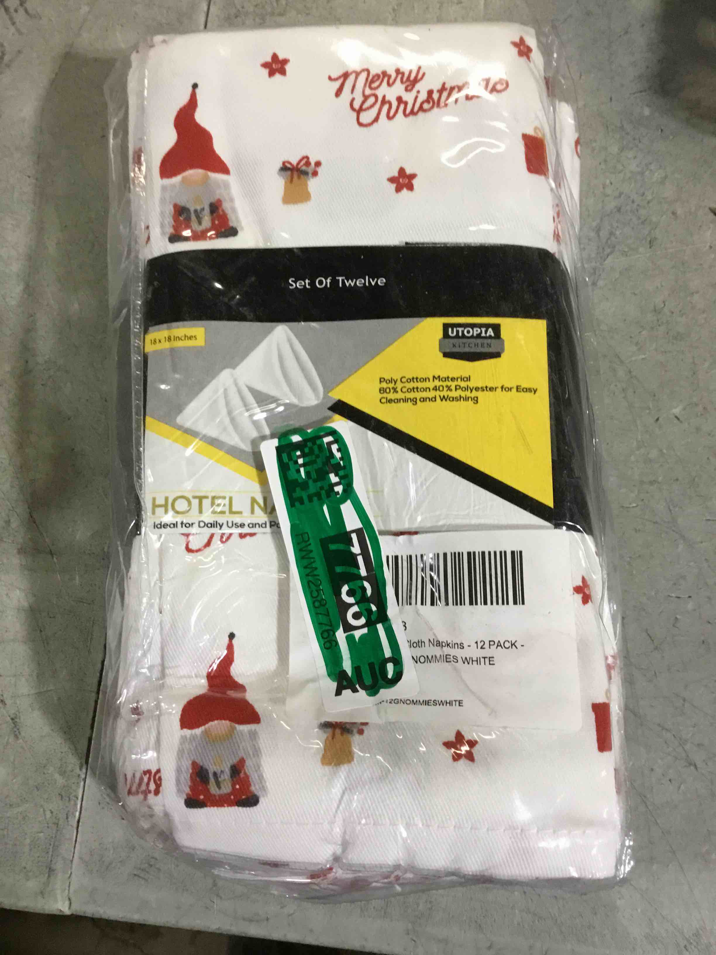 Condition photo showing New/Like New for (SIMILAR IMAGES)Utopia Kitchen - Cloth Napkins - 12 PACK - 18 x 18 Inches - GNOMMIES WHITE Cotton Blend Washable and Reusable Table Dinner Napkins for Hotel, Lunch, Restaurant, Weddings, Event and Parties