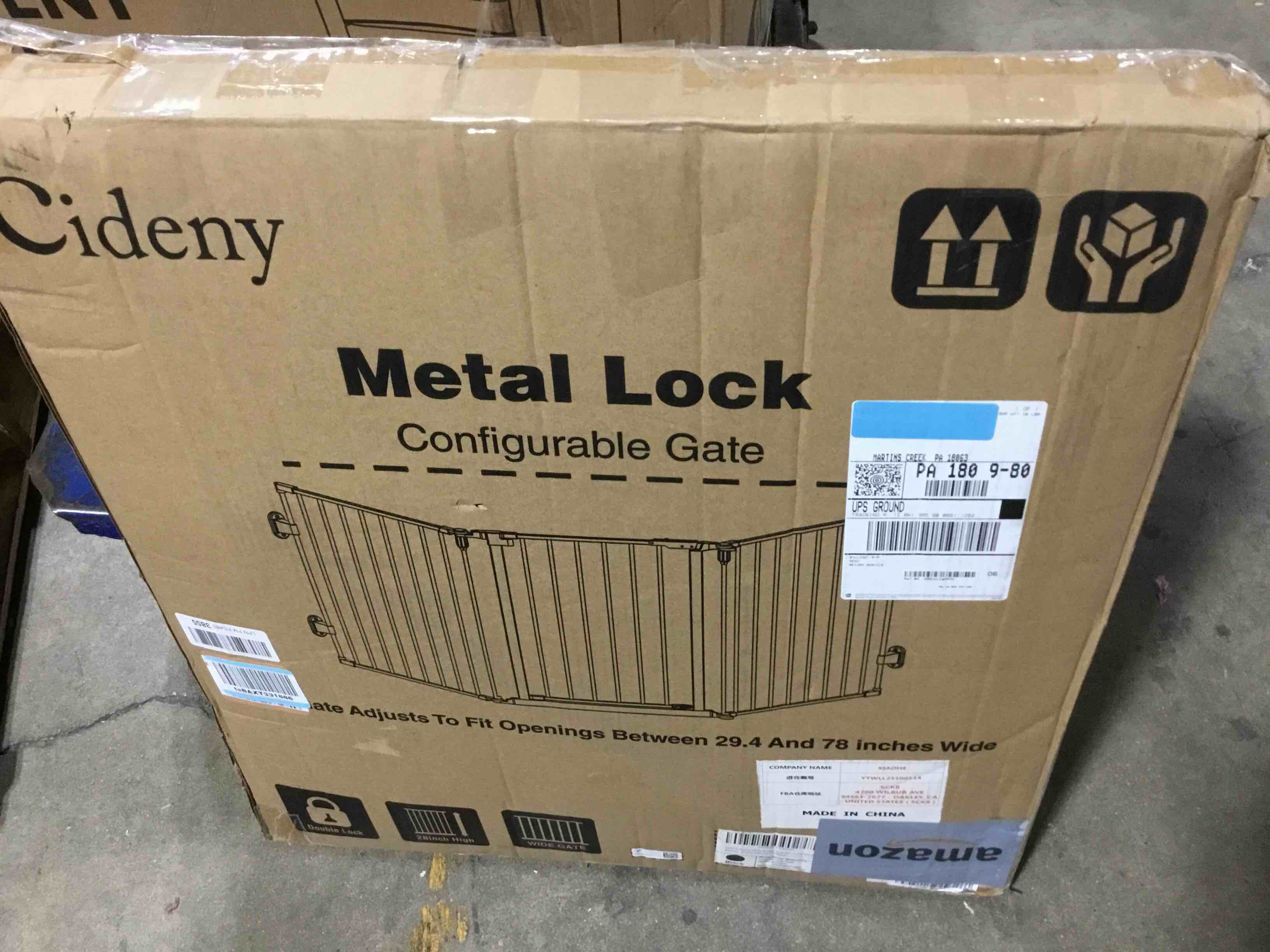 Condition photo showing As Is for 78'' Extra Wide Baby Gate, Dog Gates Indoor for Doorways Stairs, Essential Safety Gate for Child, Hardware Mounted Adjustable Pet Gate with Anti-Trip Pedal, 28'' Tall 3 Metal Panels Black