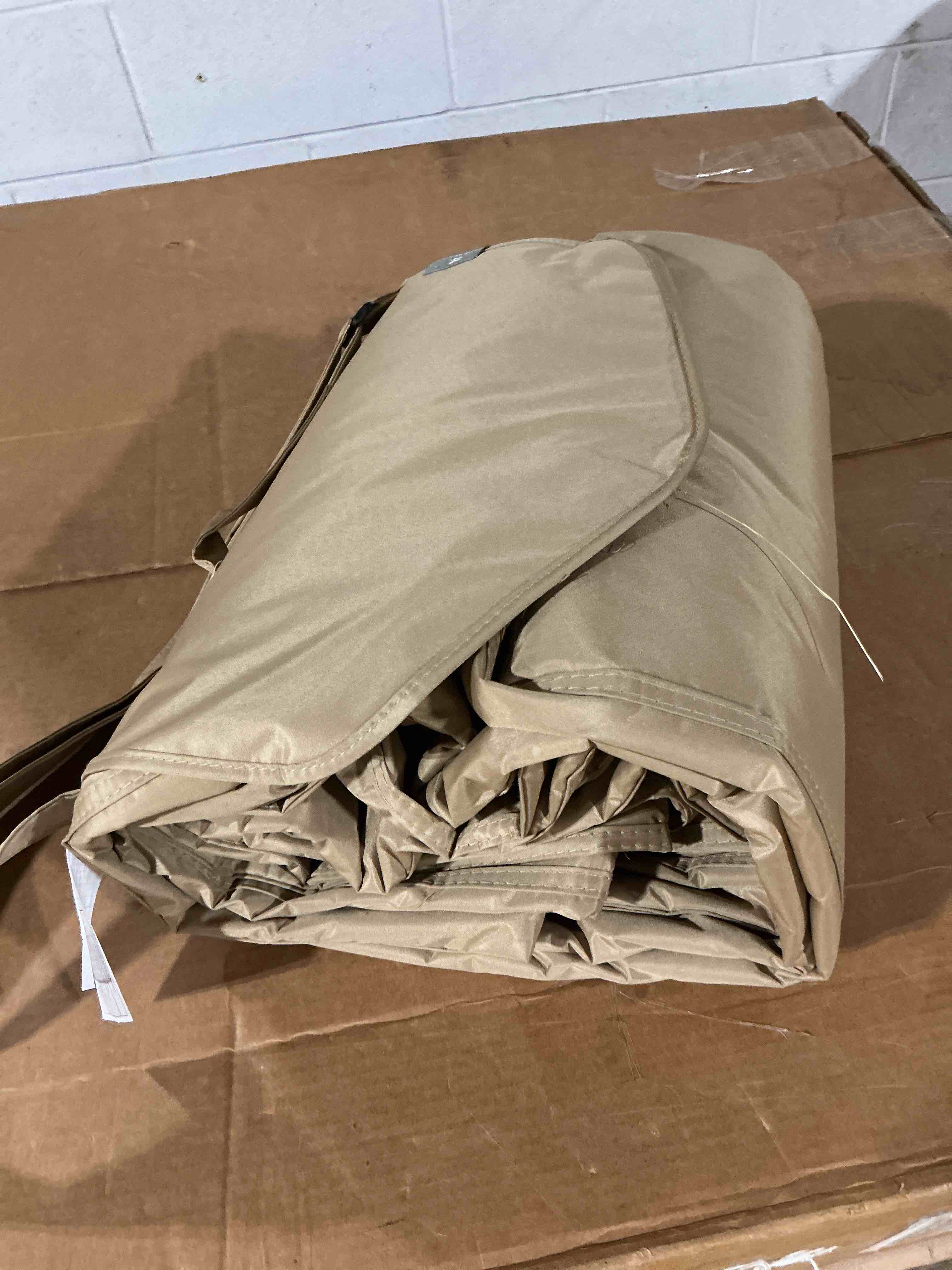 Condition photo showing Good Condition for little unicorn 5'x10' xl outdoor family picnic & beach blanket | durable & water-resistant fabric | compact fold & easily wipes clean | zipper pocket (beige buffalo check) beige buffalo check 5 x 10