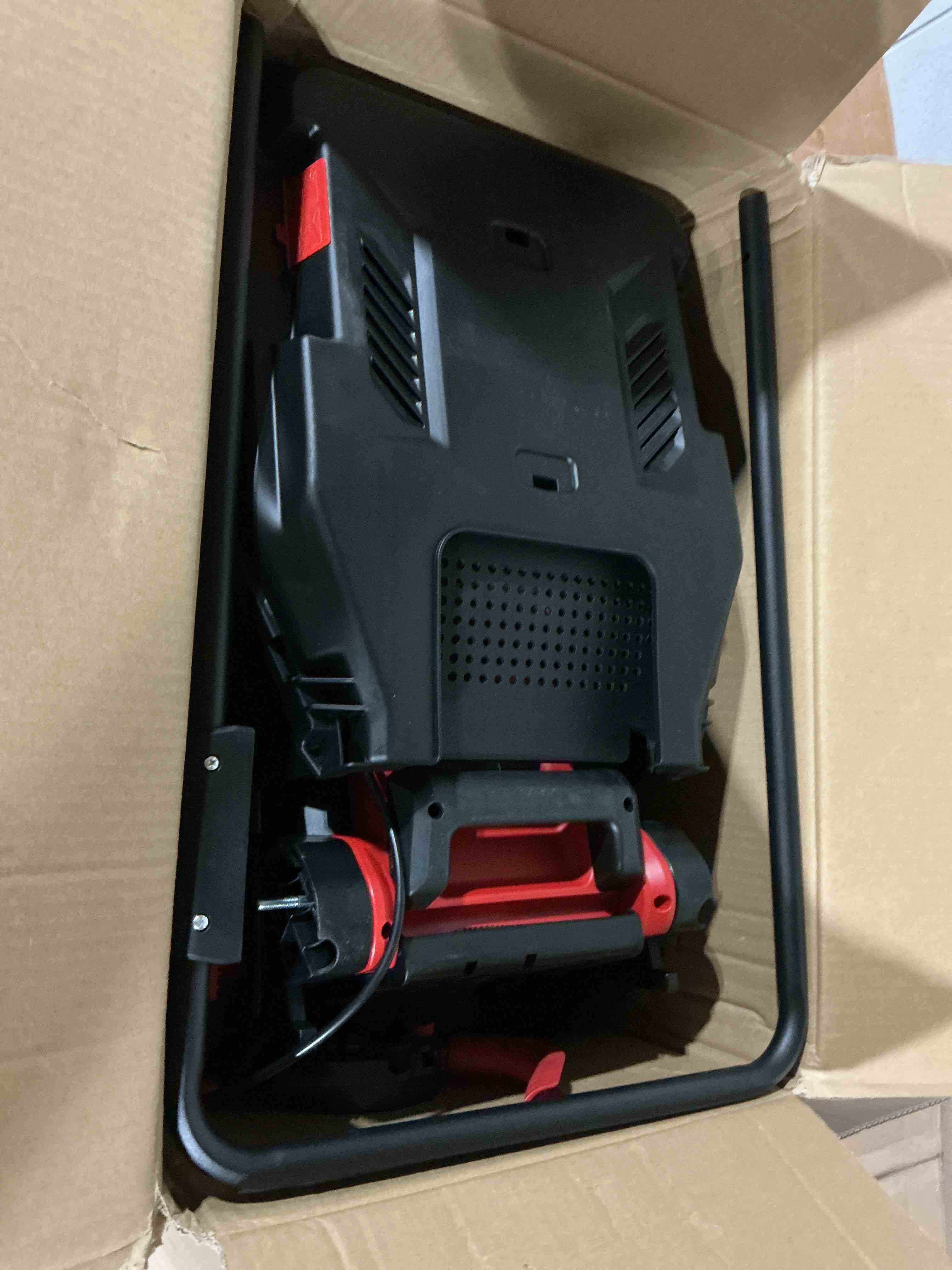 Condition photo showing Good Condition for mzk 20v 11" electric mower, lawn mower with 6-position height adjustment, cordless push mower with copper motor, black
