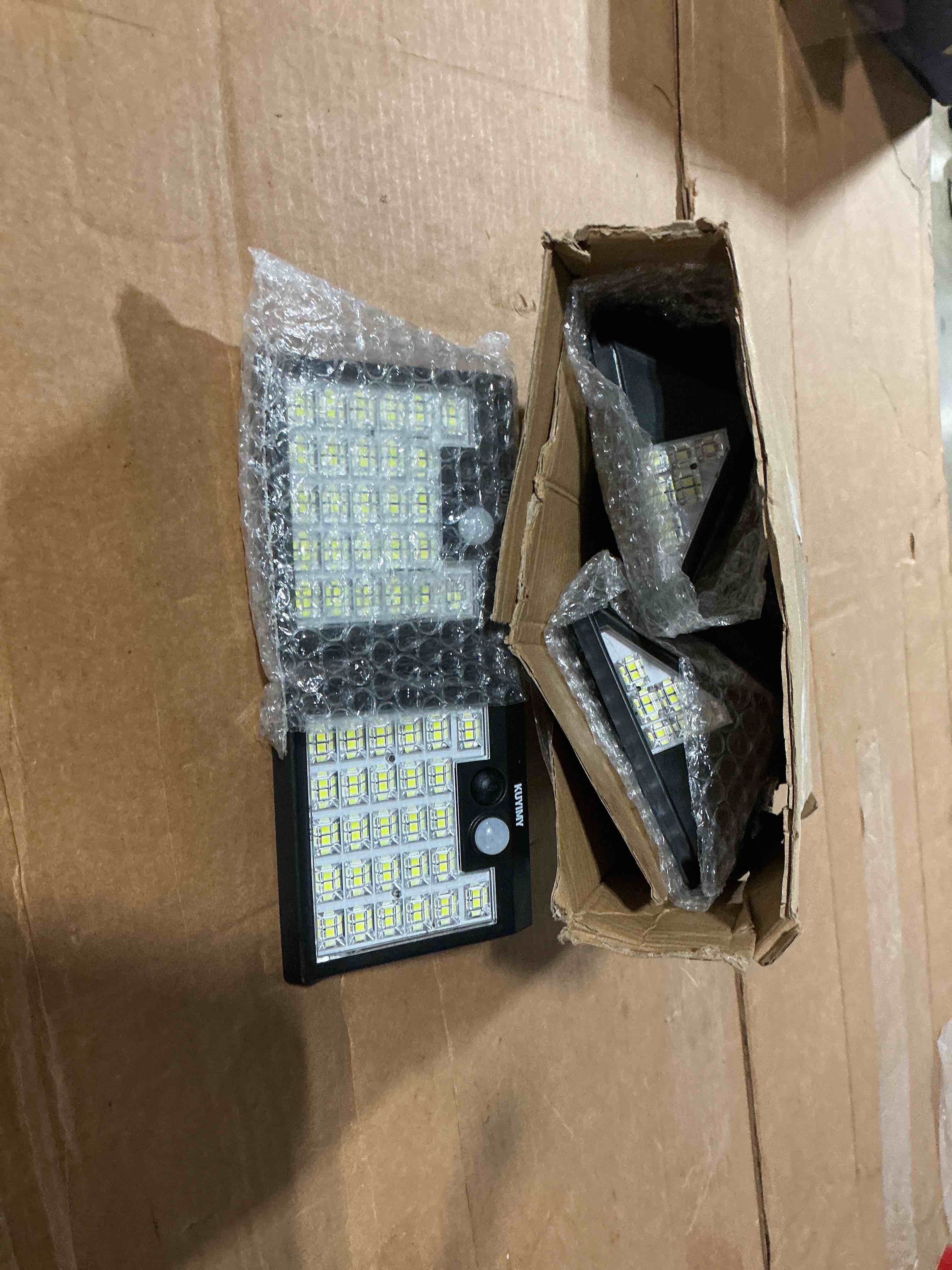 Condition photo showing As Is for solar lights outdoor, 72 led motion sensor wall light, ip65 waterproof and 3 lighting modes, solar powered security wireless light outside for patio, garden, fence, porch, front door(6 packs)