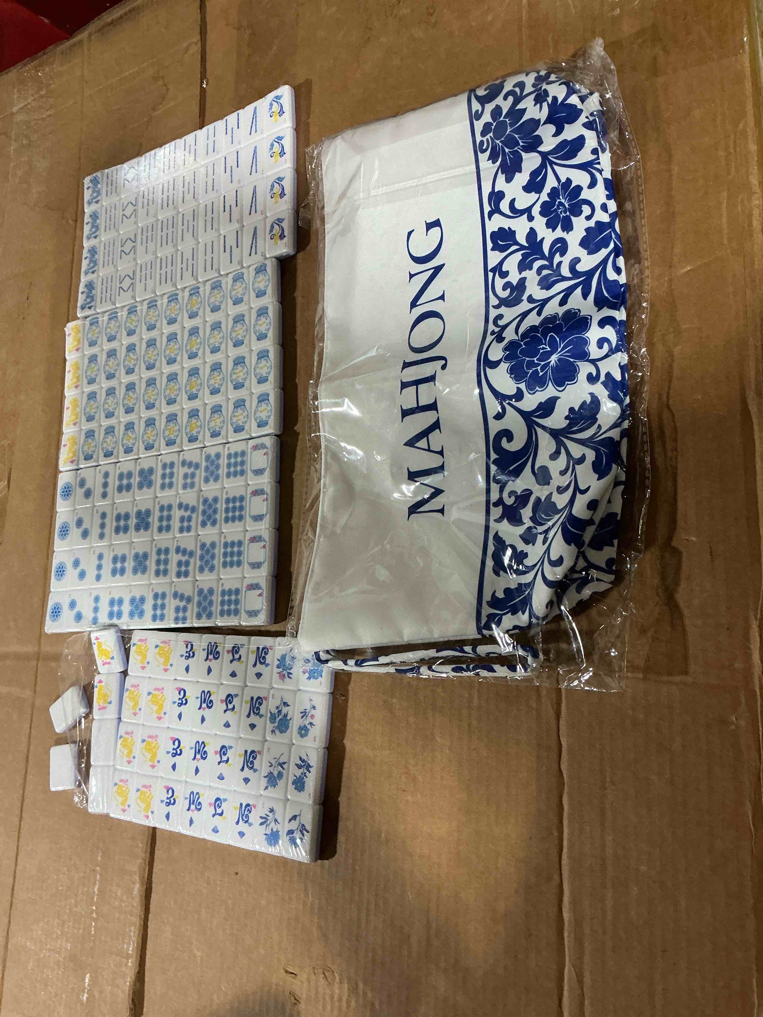 Condition photo showing As Is for chinoiserie mahjong tile set with carrying bag 160 blue acrylic engraved american mahjong tiles for adult classic board family night