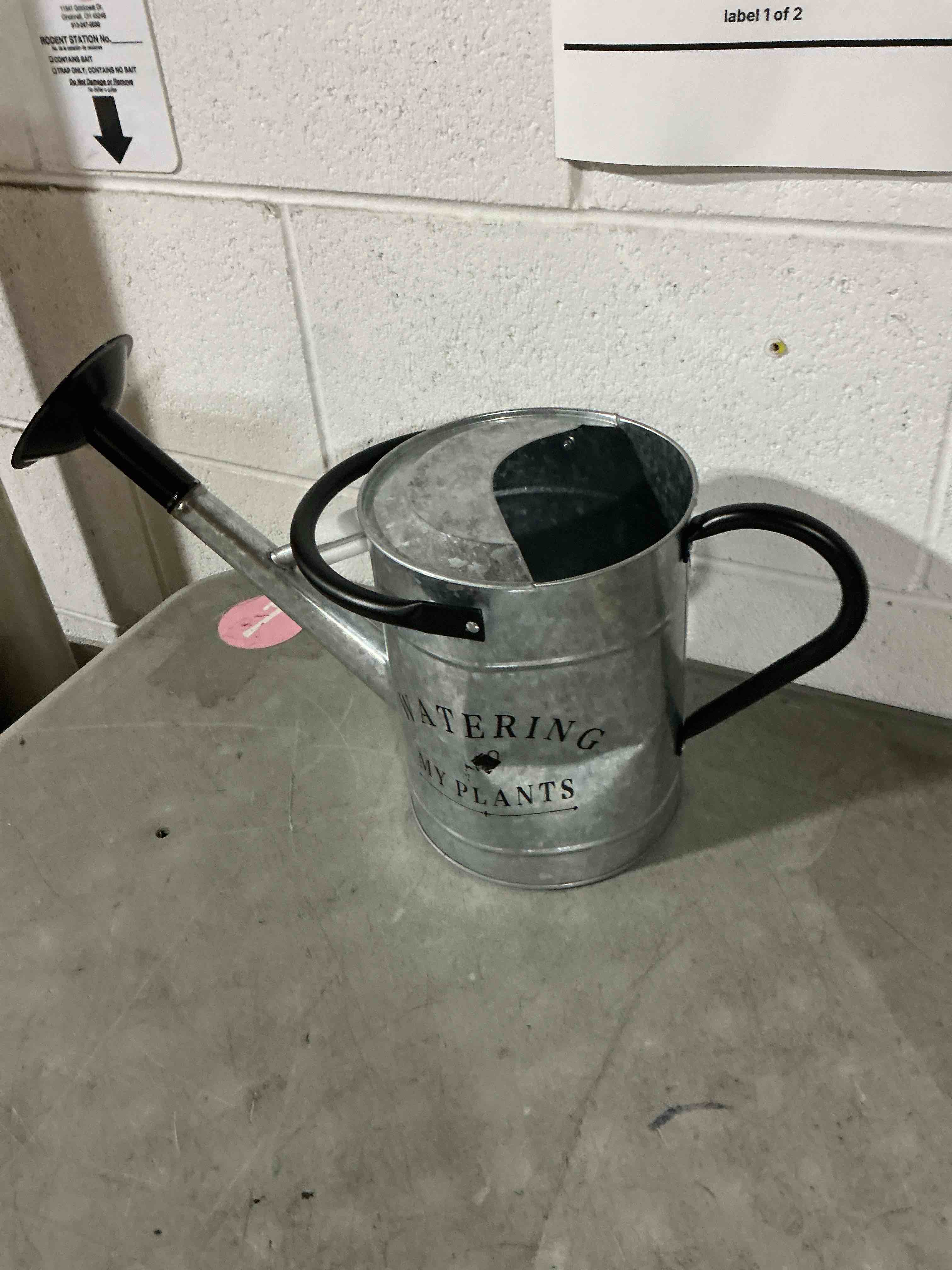 Condition photo showing As Is for garutom galvanized watering can for outdoor indoor plants, 1 gallon decorative countryside style water can with removable spout, perfect metal watering can for indoor plants and garden flower