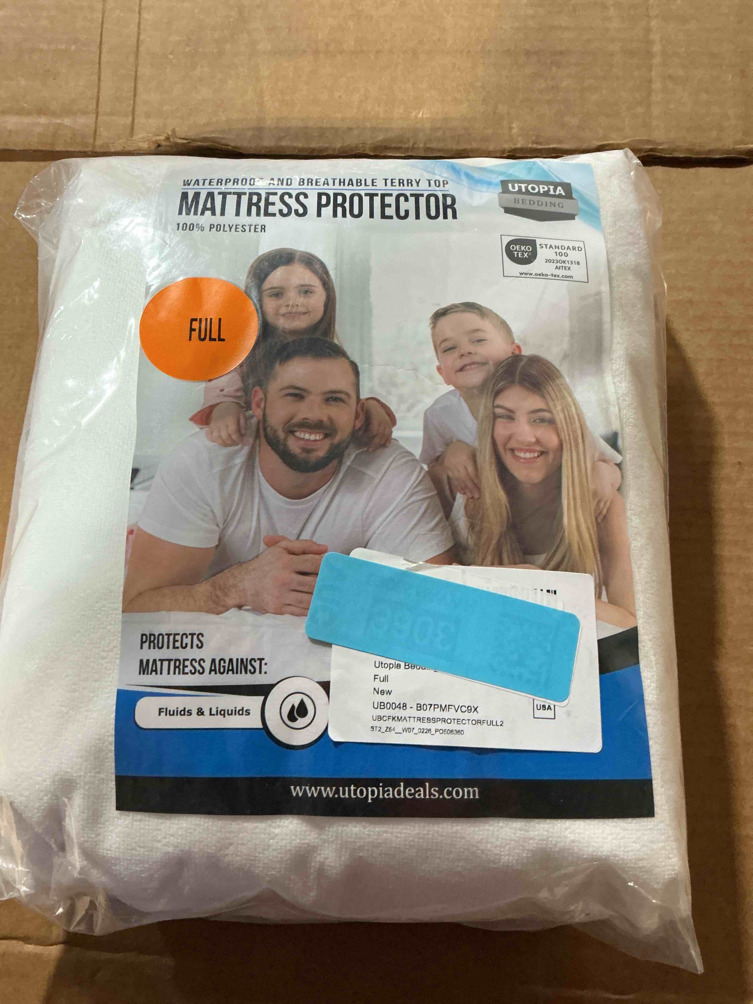 Condition photo showing Good Condition for utopia bedding full size mattress protector , 100% waterproof | bed bug and dust mite proof mattress encasement, absorbent 6 sided mattress cover fits upto 13" deep, machine washable