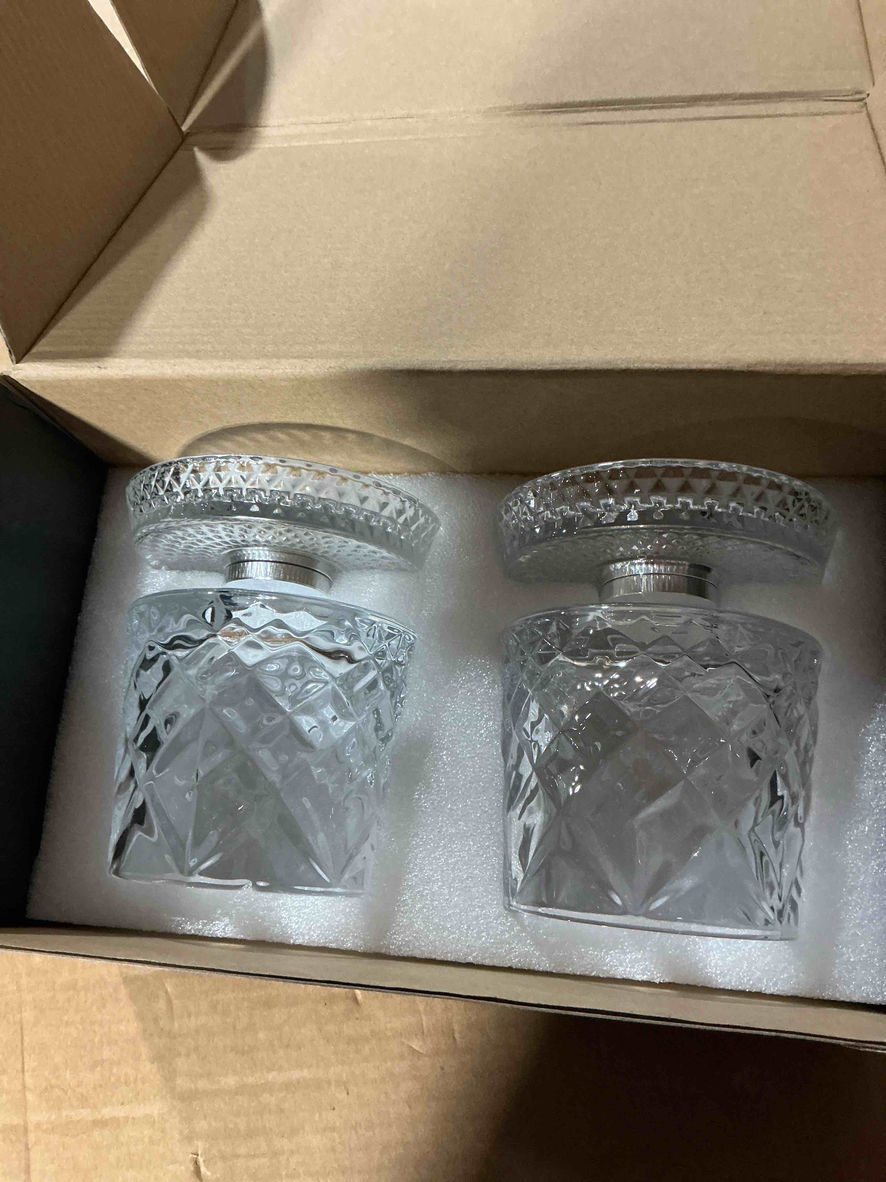 Condition photo showing As Is for spinning whiskey glass,set of 2 – 360° rotating crystal whiskey tumblers with heavy base,lead-free premium glass for bourbon & scotch,unique gift for men(a) ice crystal a